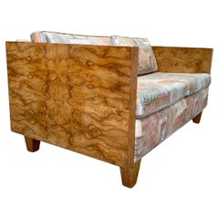 Mid Century Modern Olive Burlwood Cased Loveseat