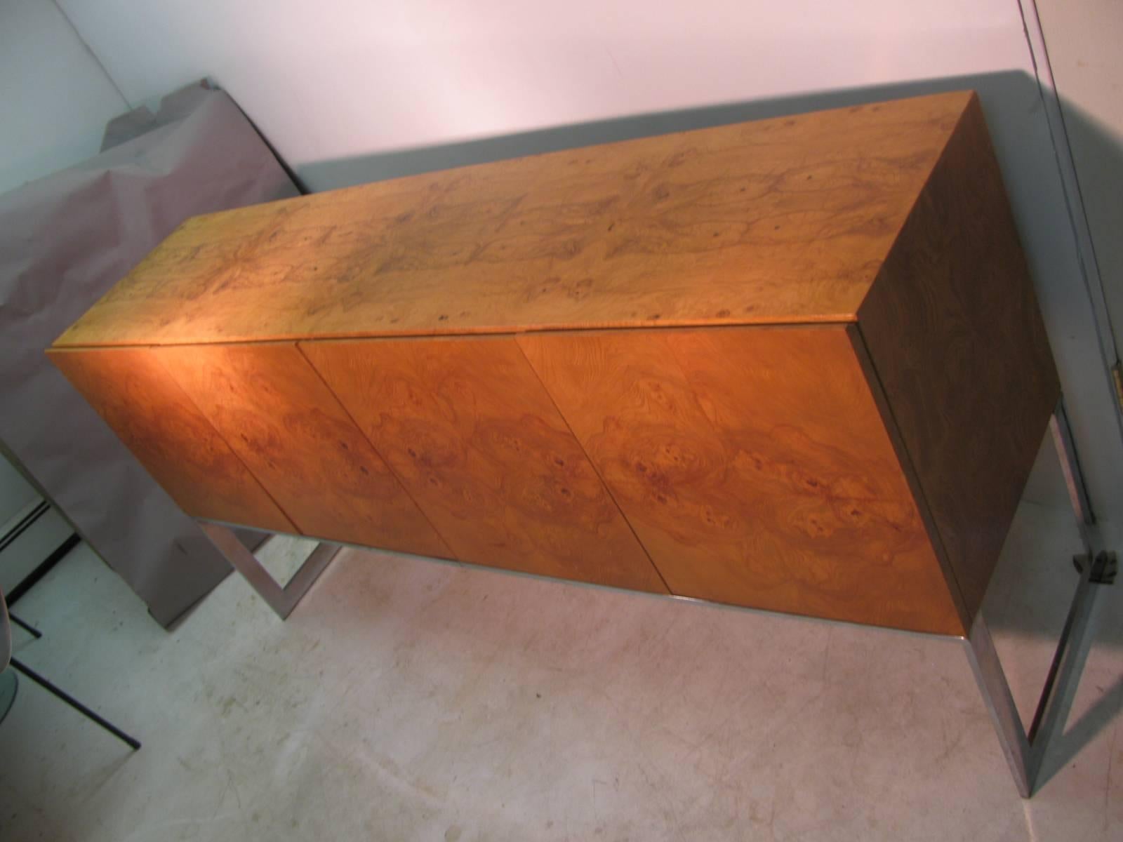 Lacquered Mid-Century Modern Olive Wood Floating Credenza by Milo Baughman