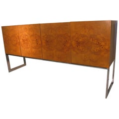 Mid-Century Modern Olive Wood Floating Credenza by Milo Baughman