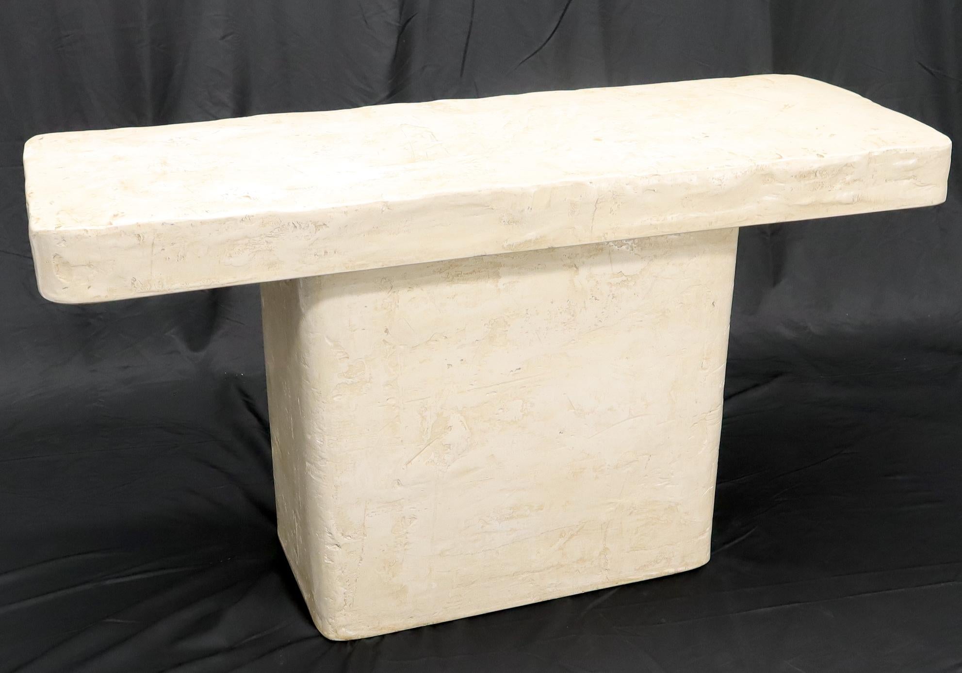 Mid-Century Modern molded composite art single pedestal console sofa table.