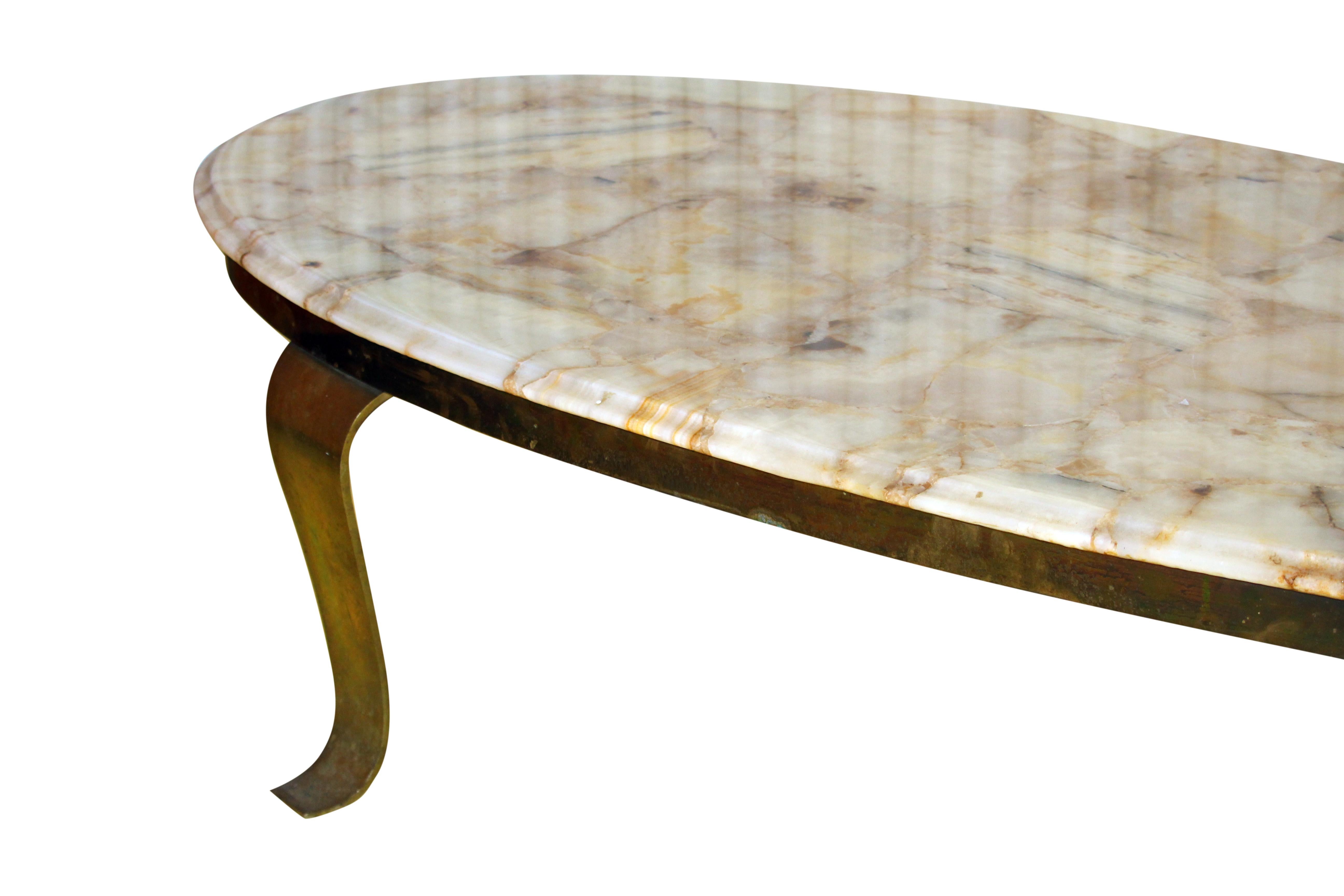 Mid-Century Modern Onyx and Brass Coffee Table In Good Condition For Sale In Mount Pleasant, SC