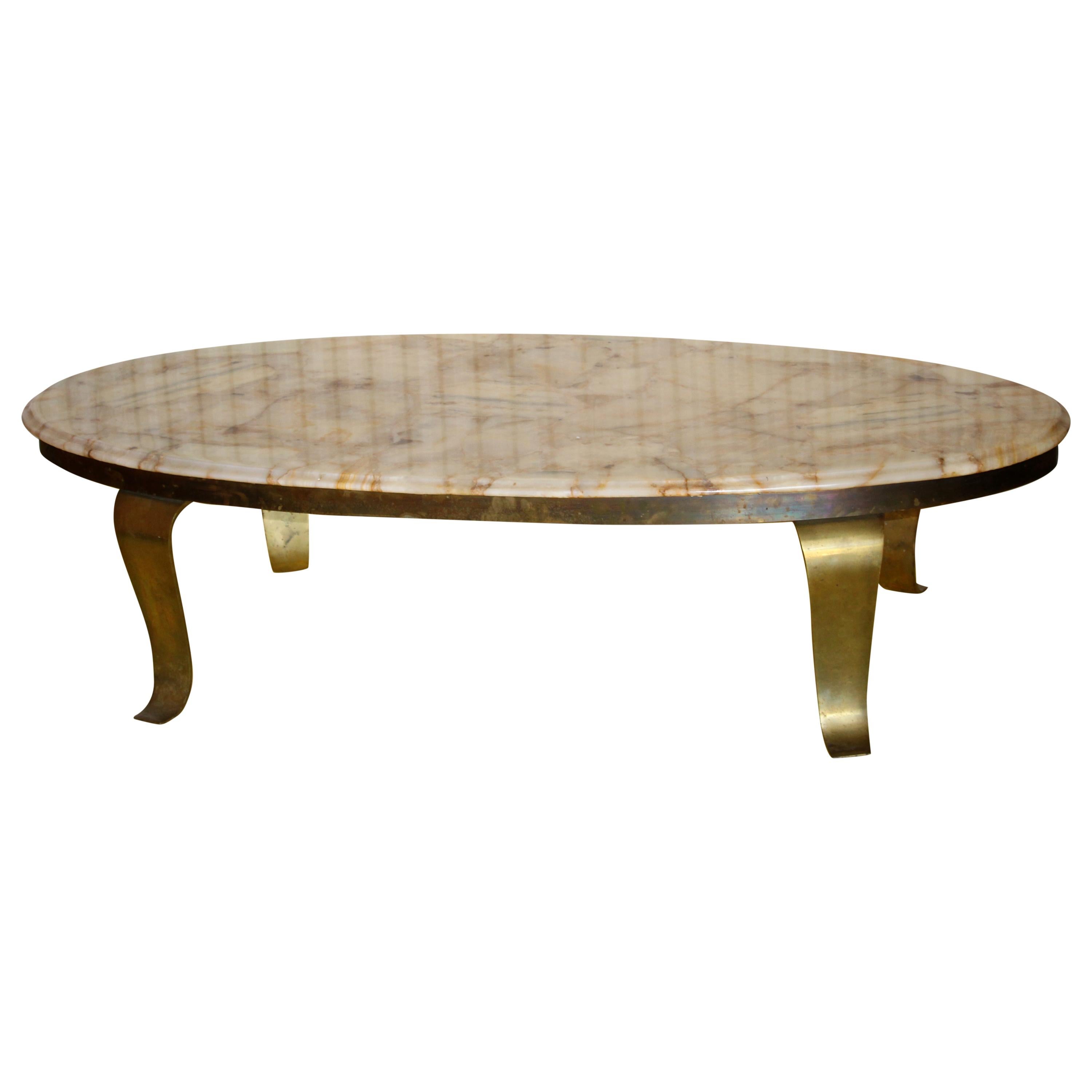Mid-Century Modern Onyx and Brass Coffee Table For Sale