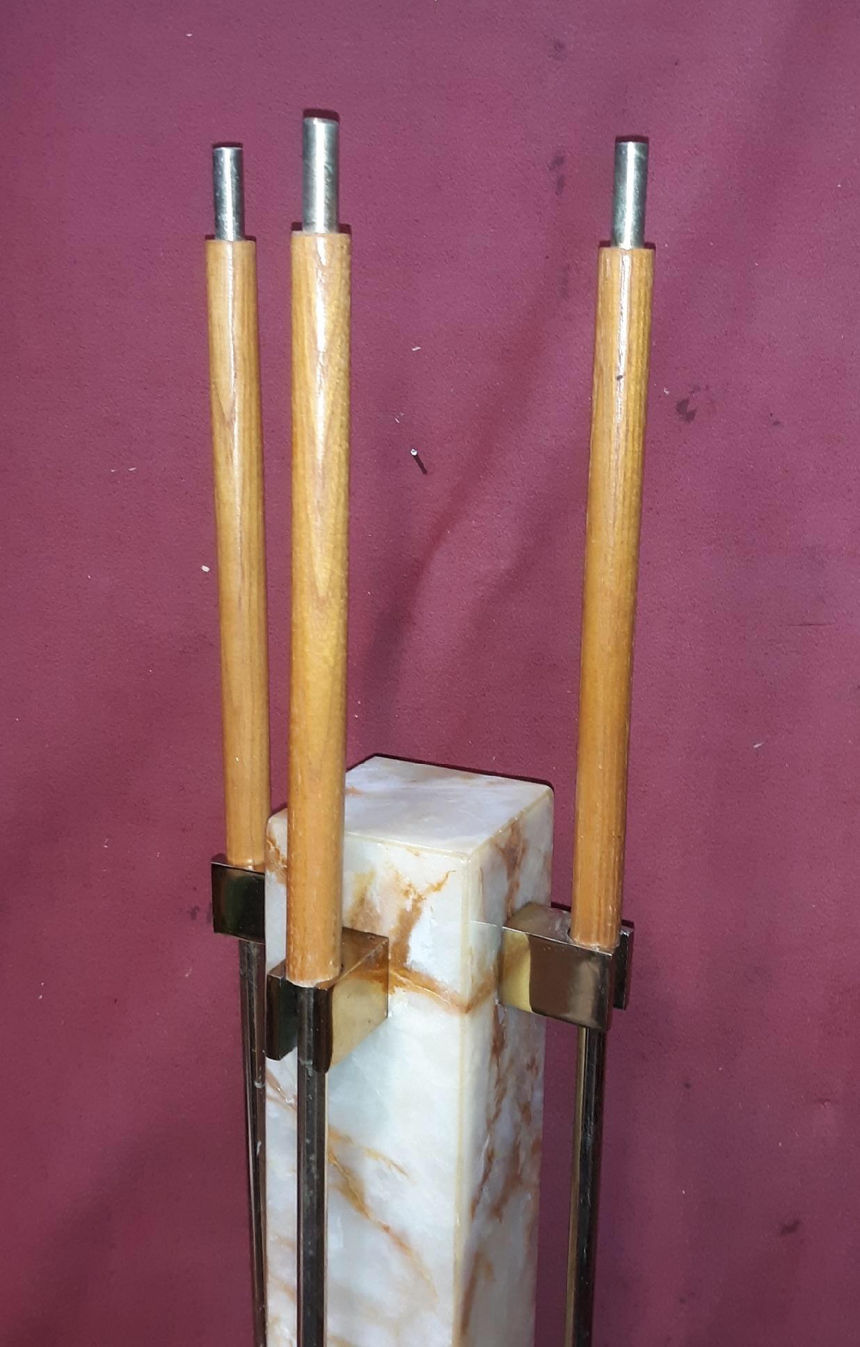 Mid-Century Modern Onyx and Brass Fireplace Tools In Good Condition In Lambertville, NJ