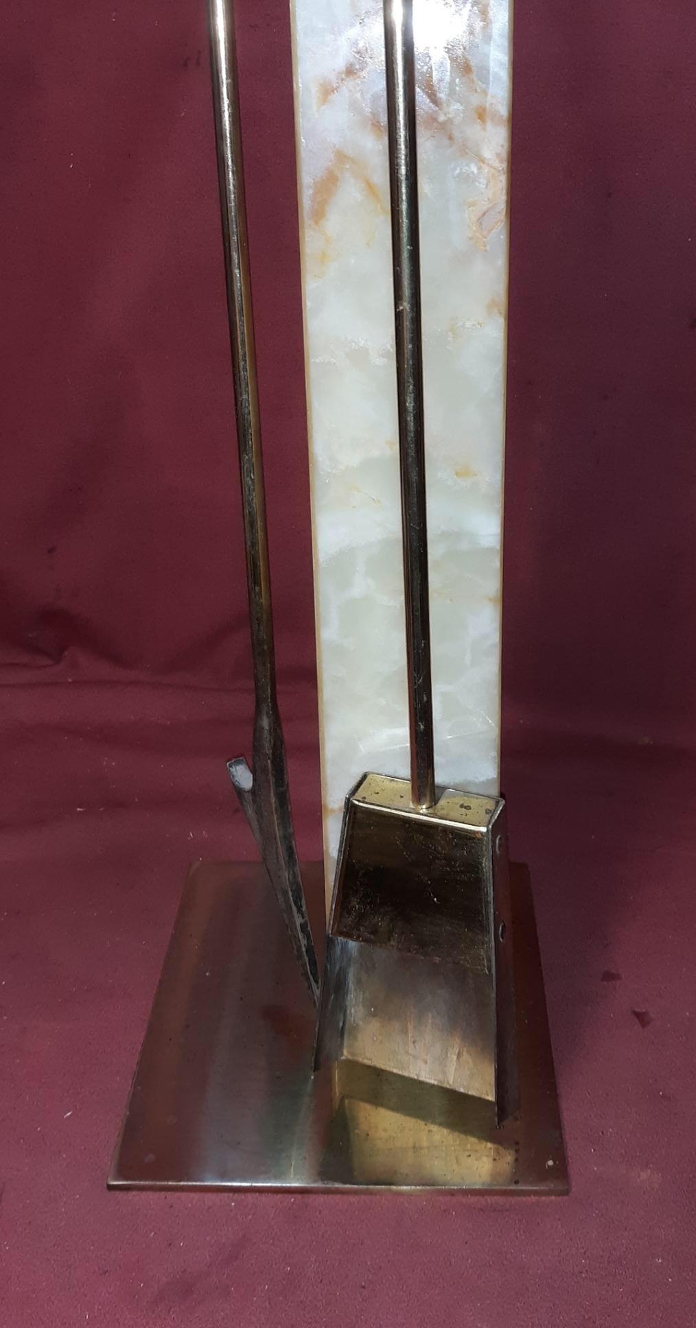 Mid-Century Modern Onyx and Brass Fireplace Tools 2