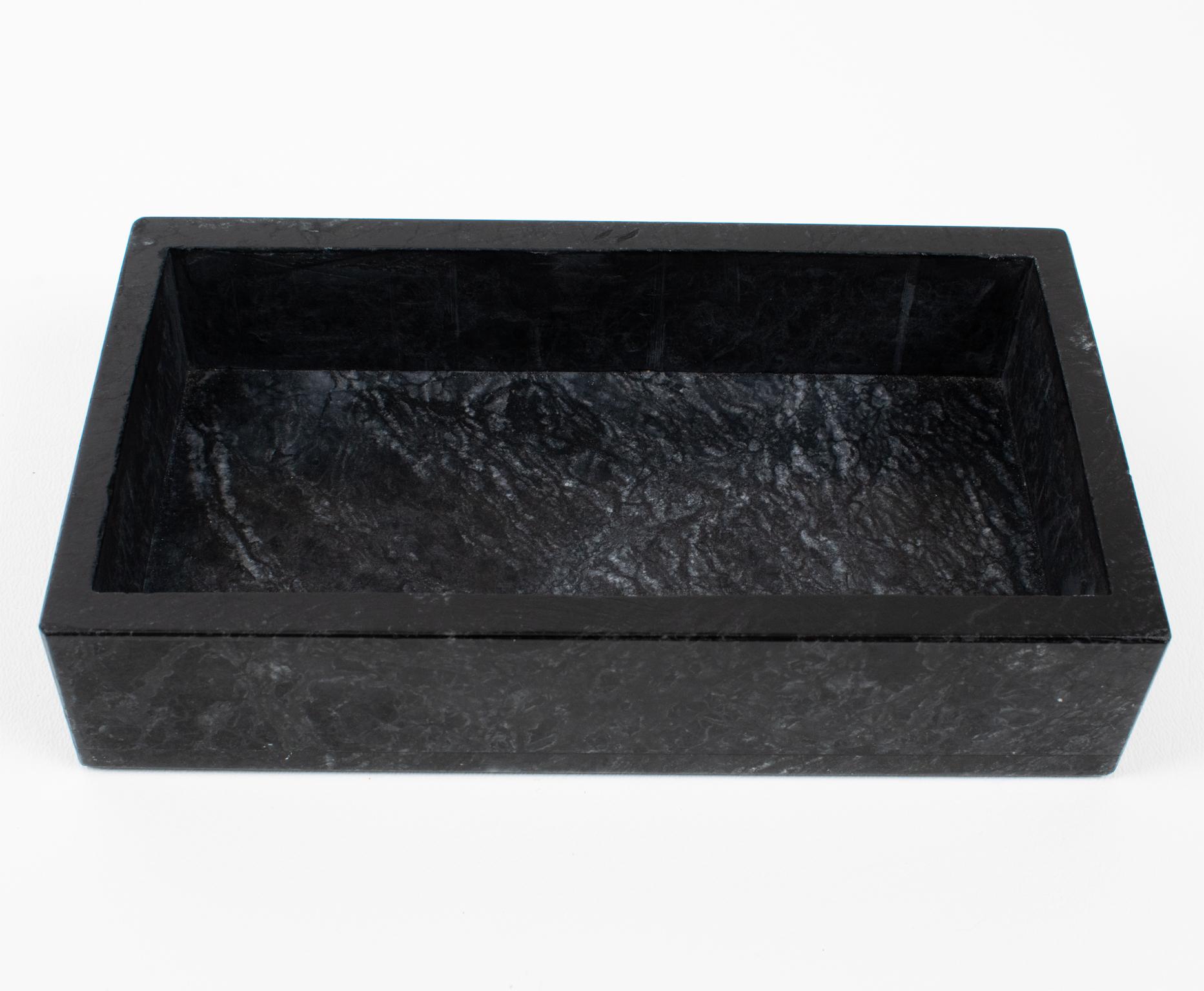 Mid-Century Modern Onyx and Marble Desk Accessory, Box, Pen Holder, Ruler, 3 pc For Sale 6