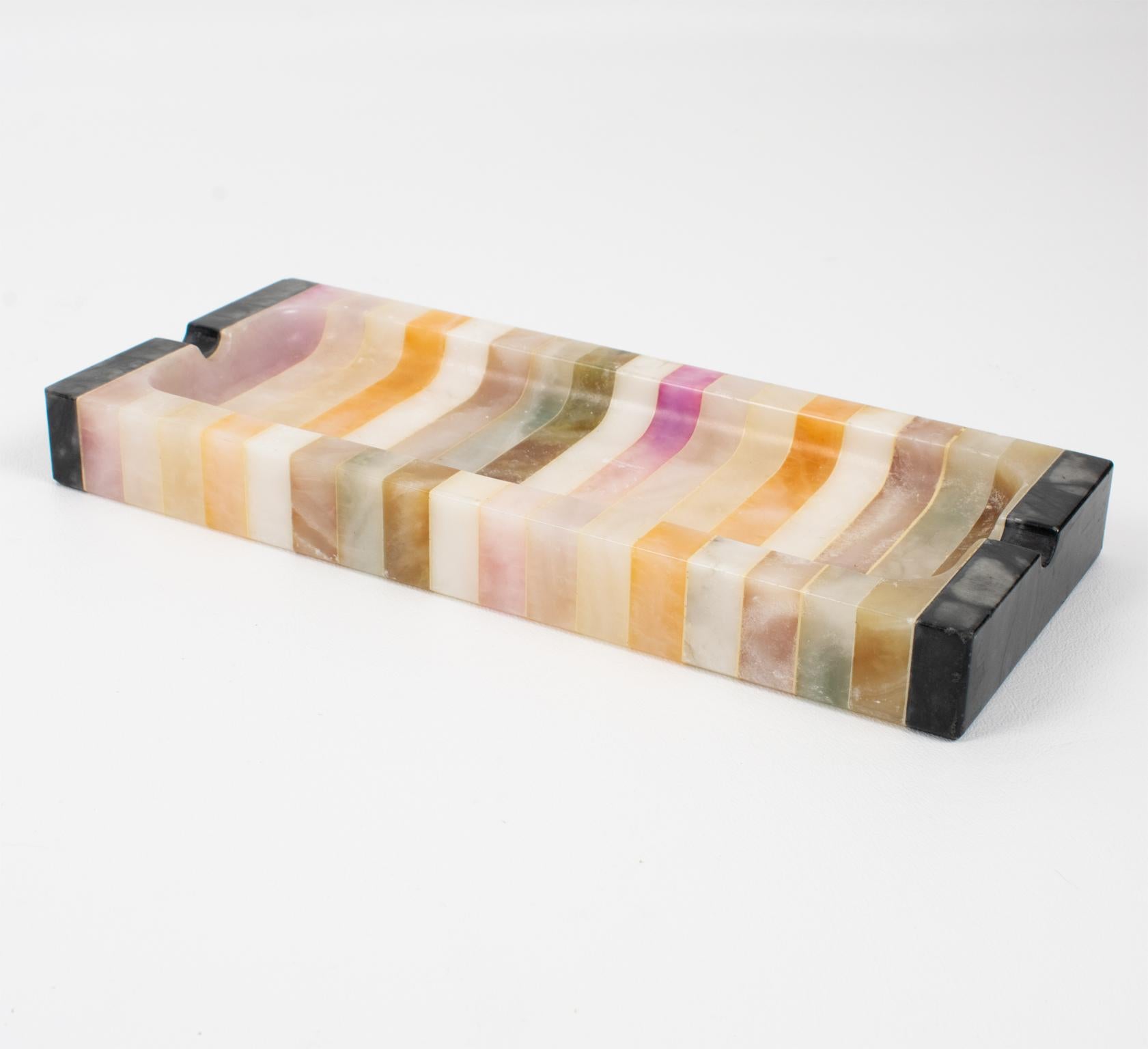 Mid-Century Modern Onyx and Marble Desk Accessory, Box, Pen Holder, Ruler, 3 pc For Sale 8