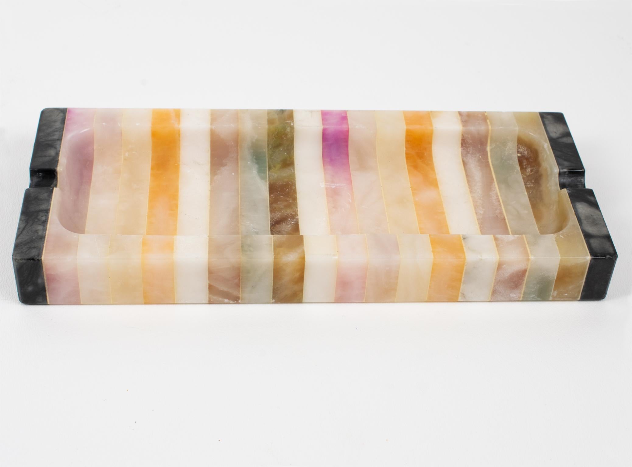 Mid-Century Modern Onyx and Marble Desk Accessory, Box, Pen Holder, Ruler, 3 pc For Sale 9