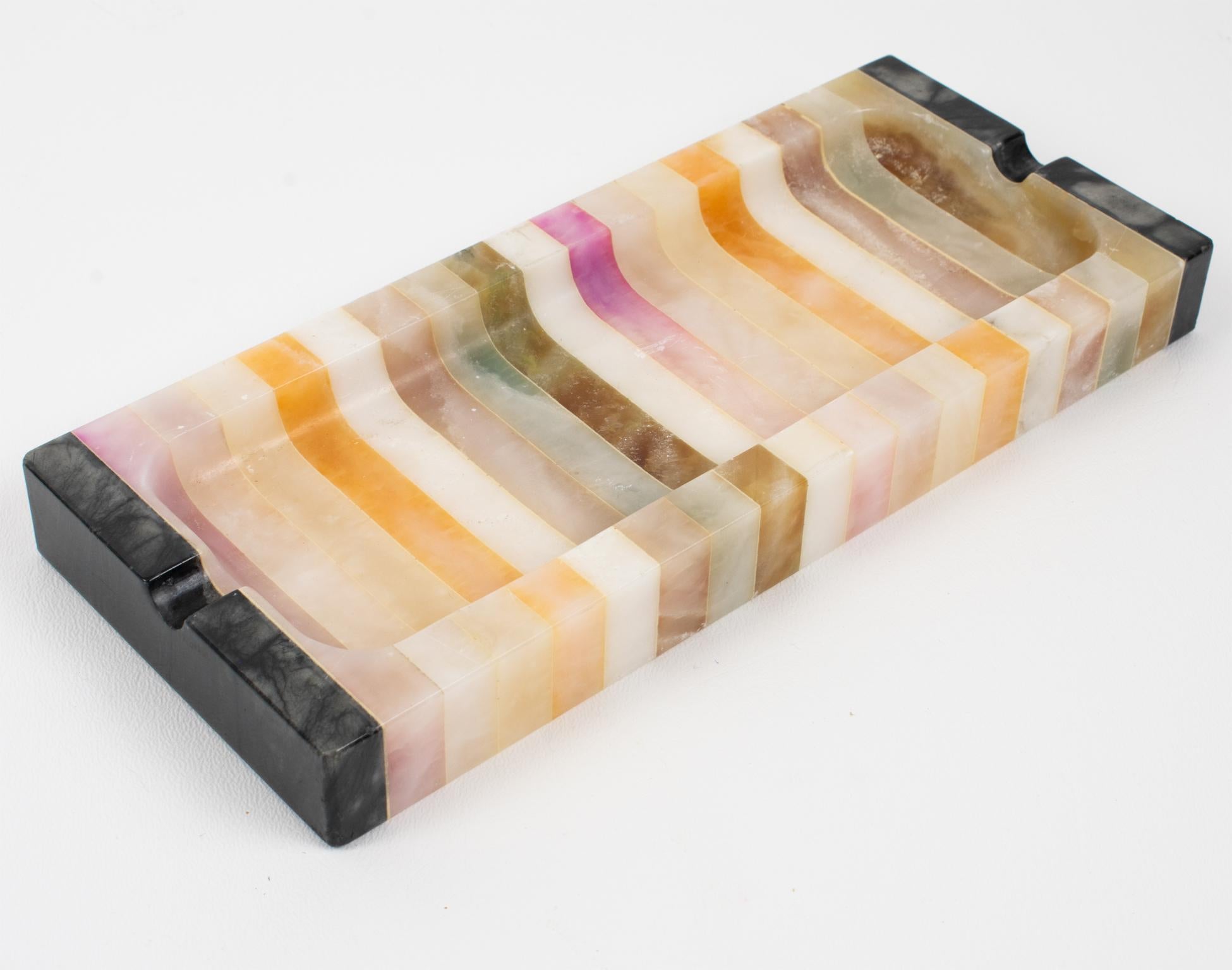 Mid-Century Modern Onyx and Marble Desk Accessory, Box, Pen Holder, Ruler, 3 pc For Sale 10