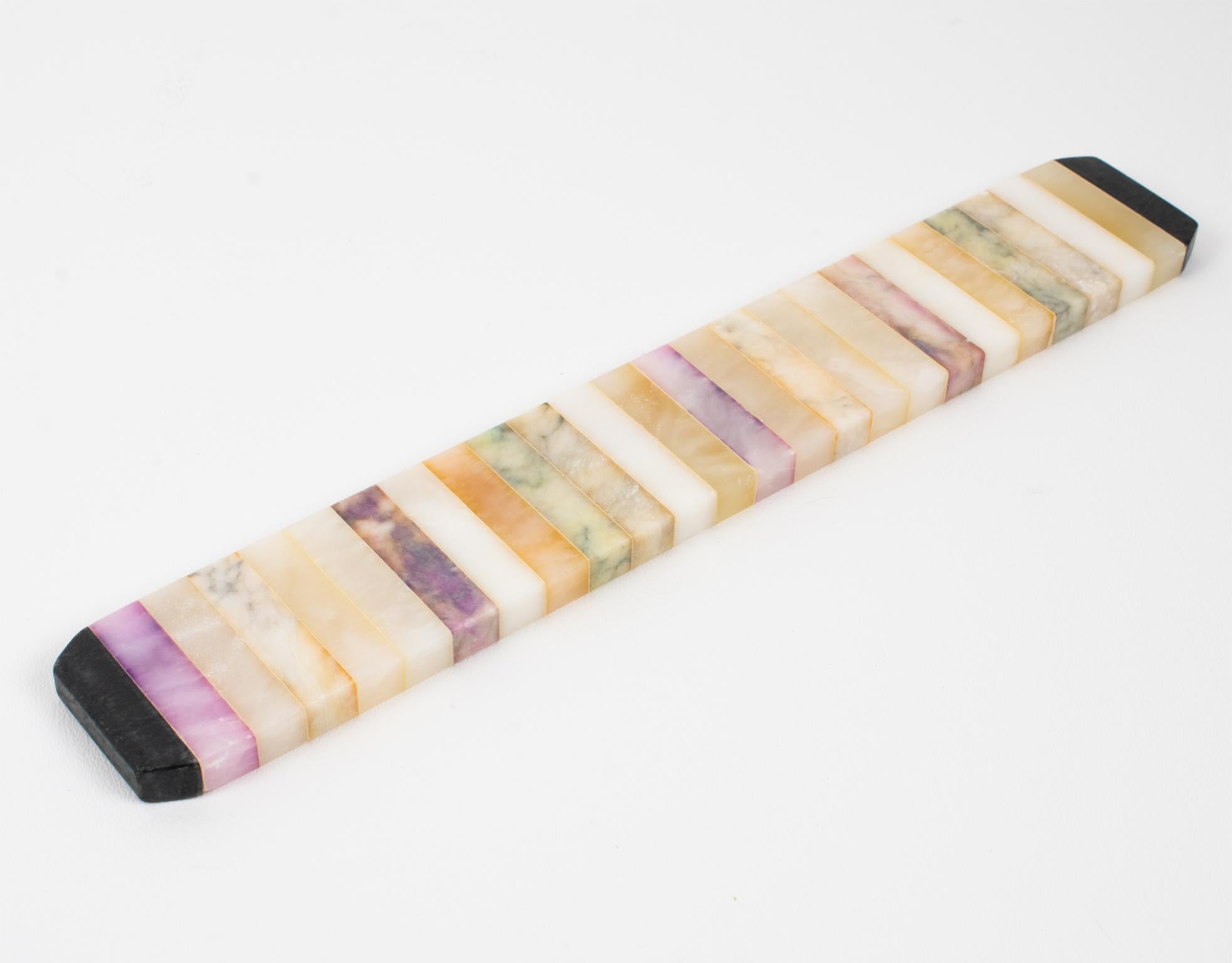 Mid-Century Modern Onyx and Marble Desk Accessory, Box, Pen Holder, Ruler, 3 pc For Sale 12