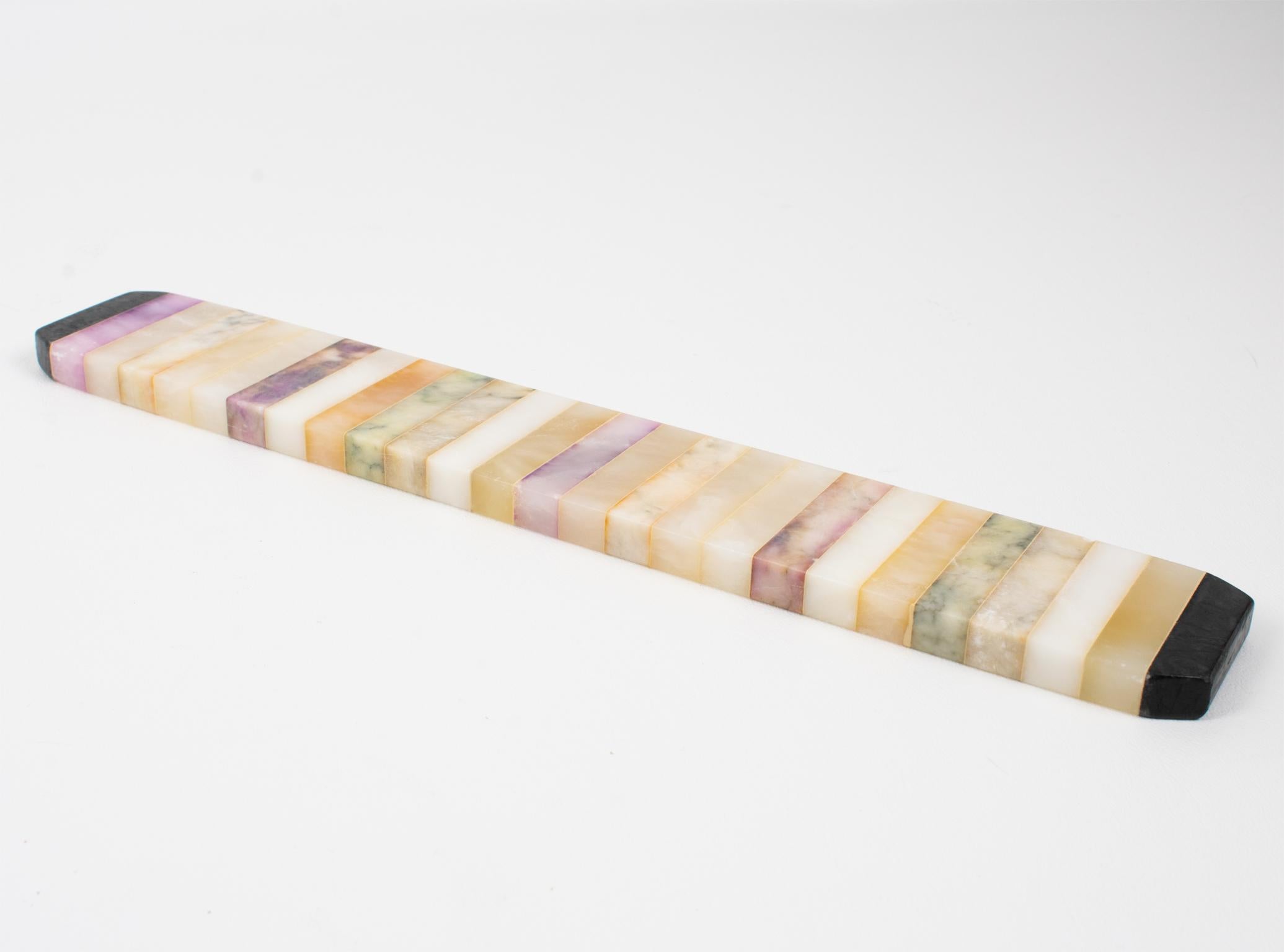 Mid-Century Modern Onyx and Marble Desk Accessory, Box, Pen Holder, Ruler, 3 pc For Sale 13