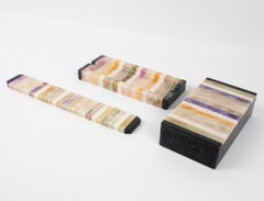 Accesorio de escritorio moderno de ónice y mármol de mediados de siglo, caja, portabolígrafos, regla, 3 uds.