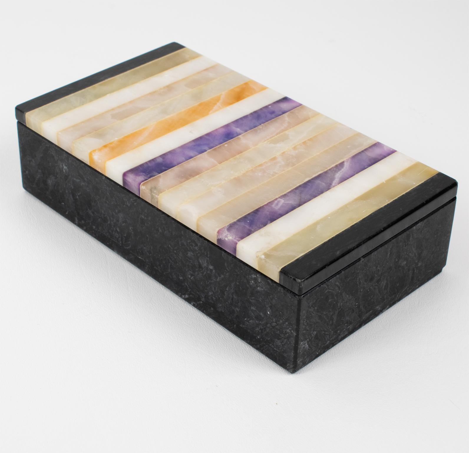 Mid-Century Modern Onyx and Marble Desk Accessory, Box, Pen Holder, Ruler, 3 pc For Sale 3