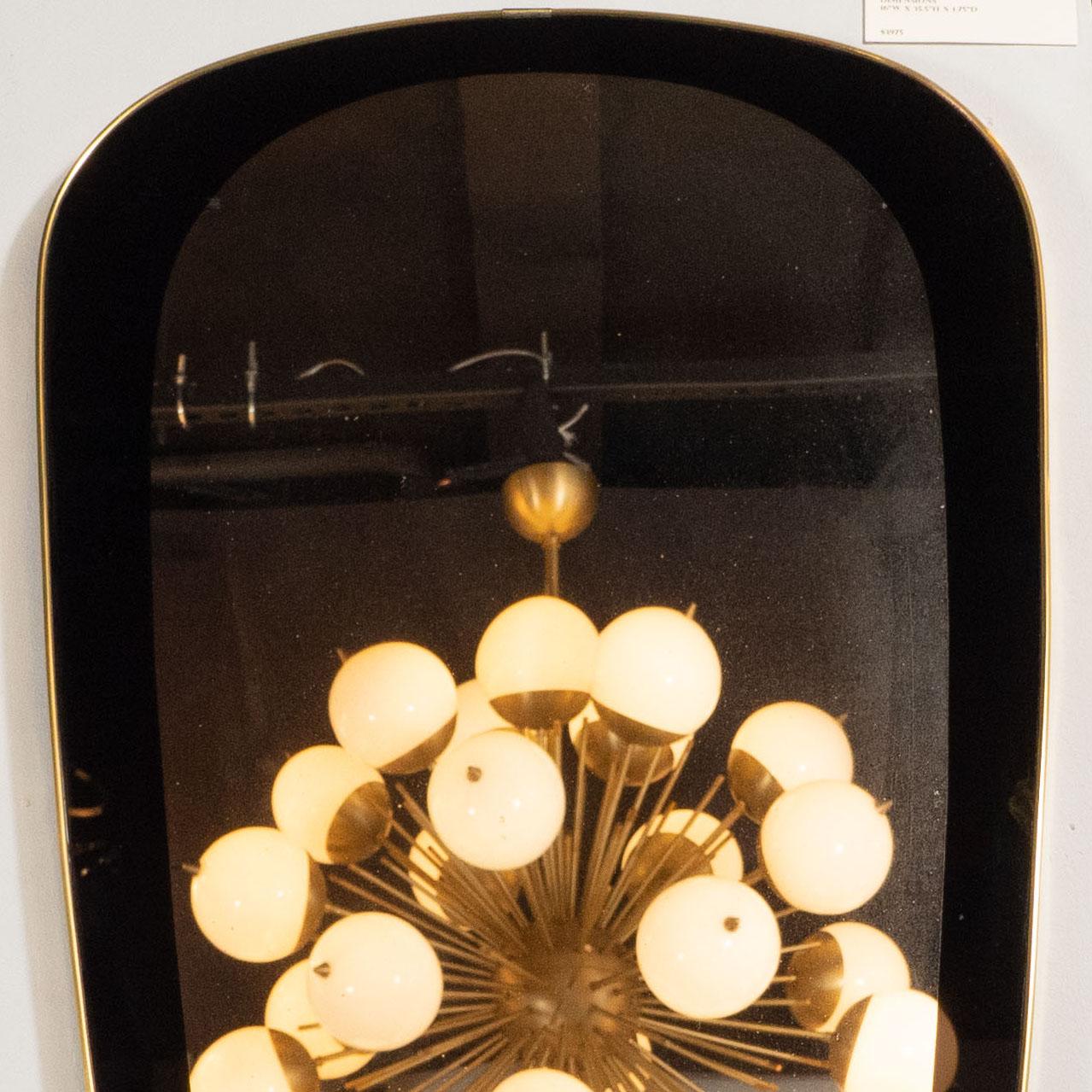 Late 20th Century Mid-Century Modern Onyx Painted Reverse Églomisé Brass Wrapped Oval Mirror