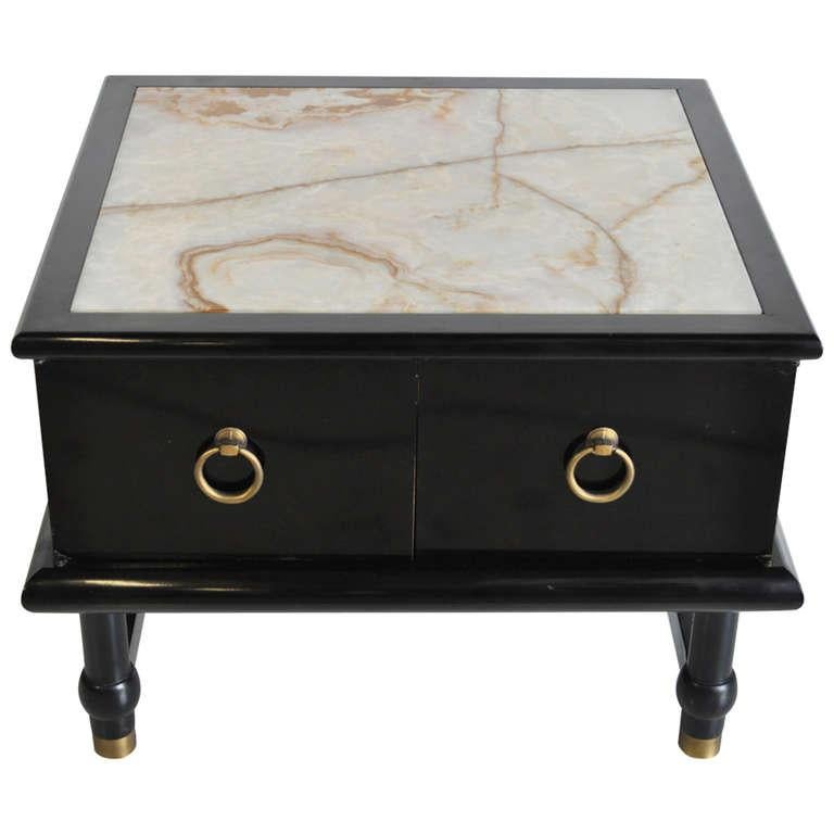 Mid Century Modern Onyx Top Black Side Table after Dorothy Draper For Sale at 1stDibs