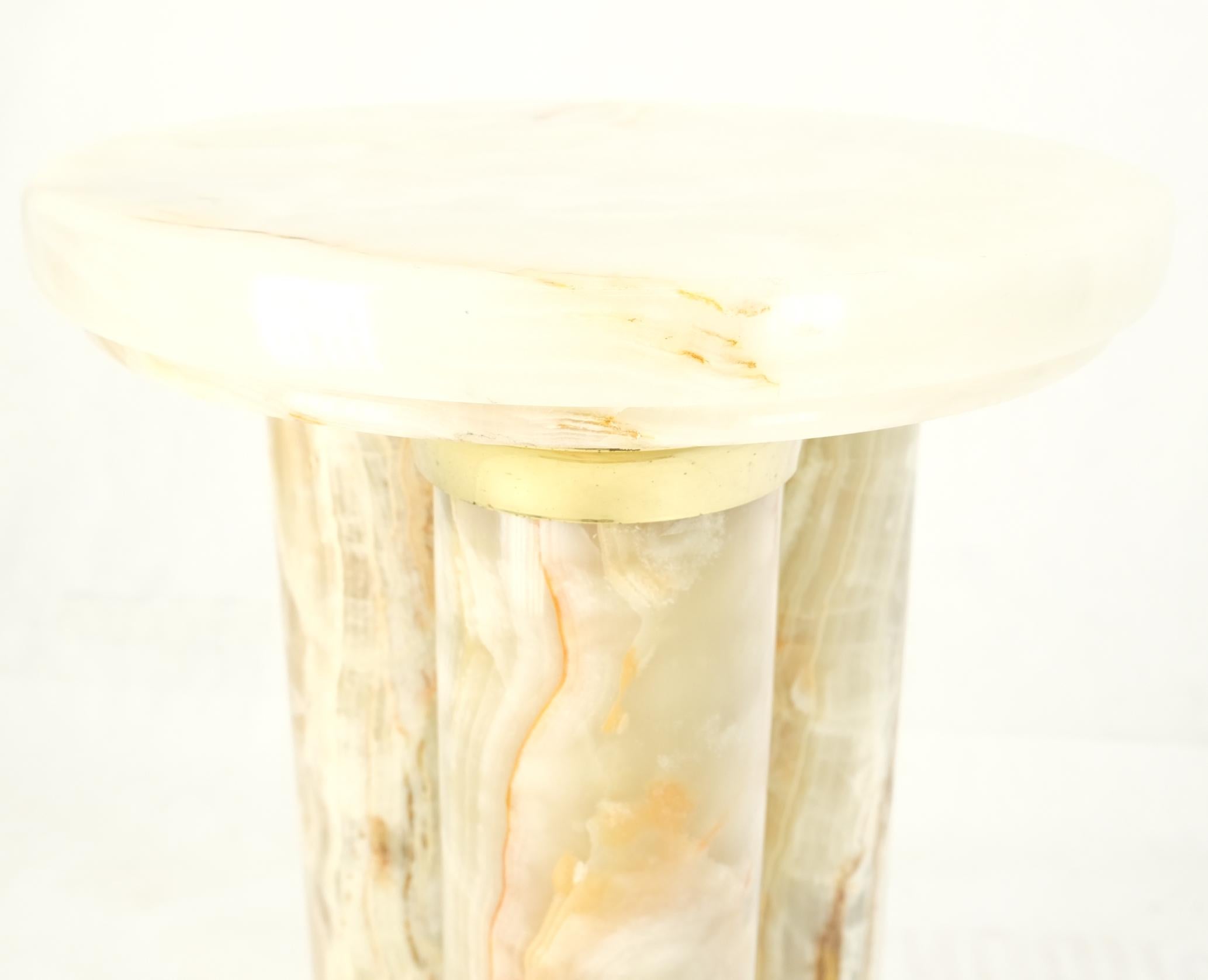 Brass Mid-Century Modern Onyx Tripple Cylinder Base Side Table Stand Pedestal Table For Sale