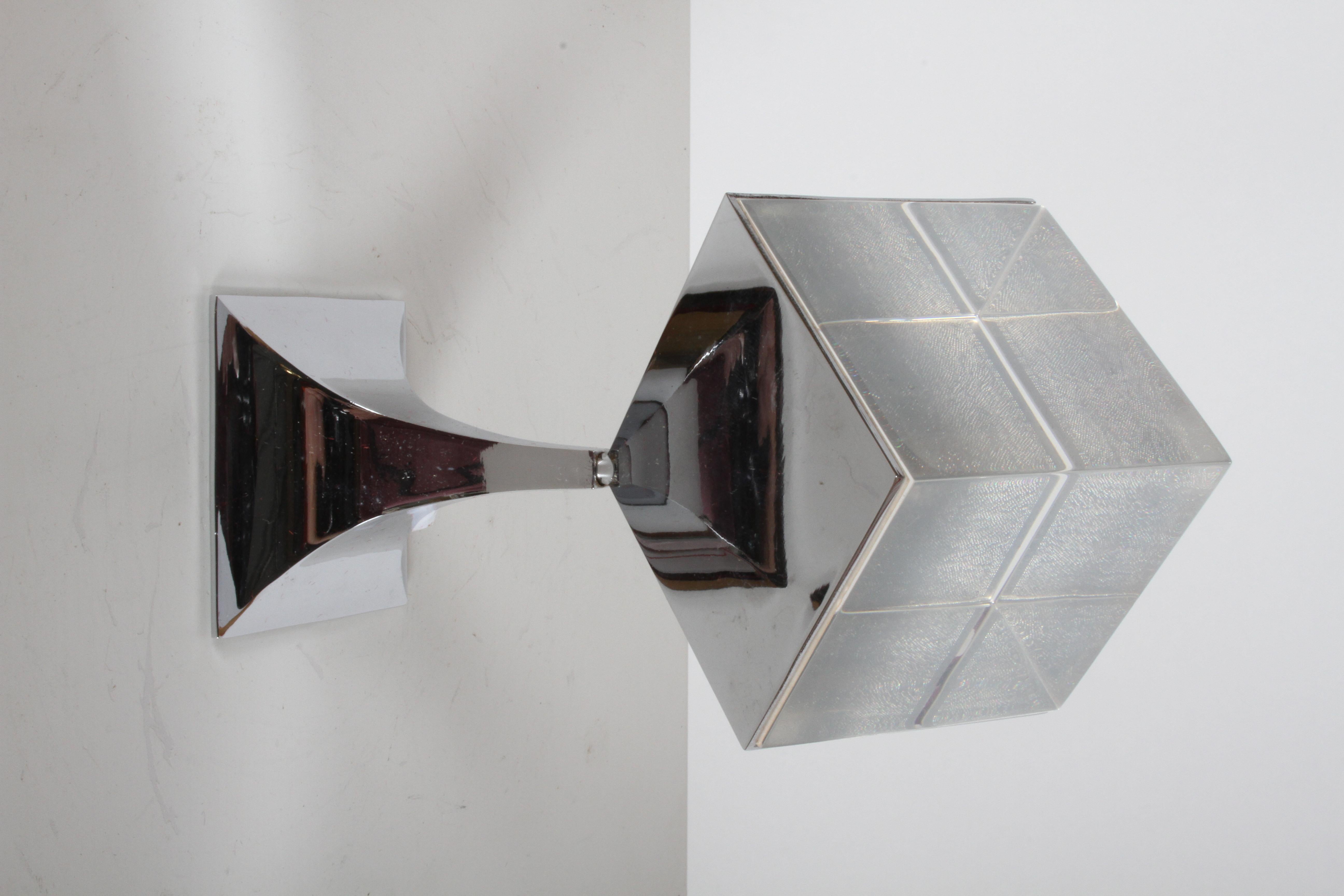 Mid-20th Century Mid-Century Modern OP Art Chrome Base and Lucite Spinning Photo Cube Sculpture