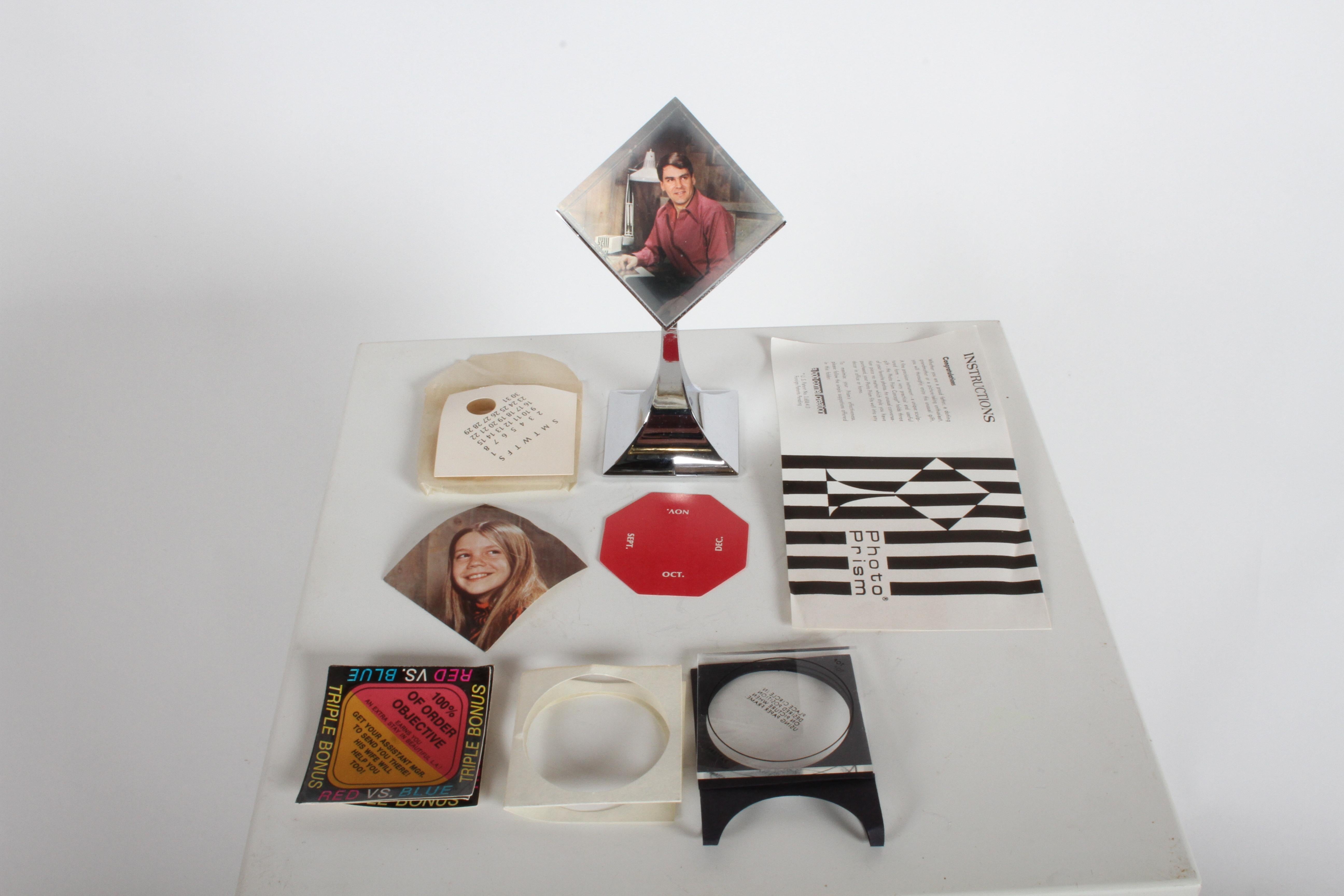 Mid-Century Modern OP Art Chrome Base and Lucite Spinning Photo Cube Sculpture 2