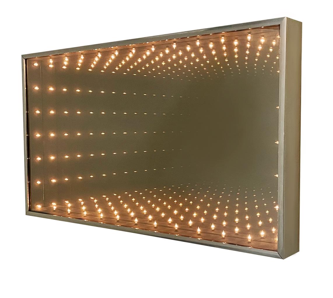 Stainless Steel Mid Century Modern Op Art Infinity Wall Mirror Sculpture in Rectangular Form