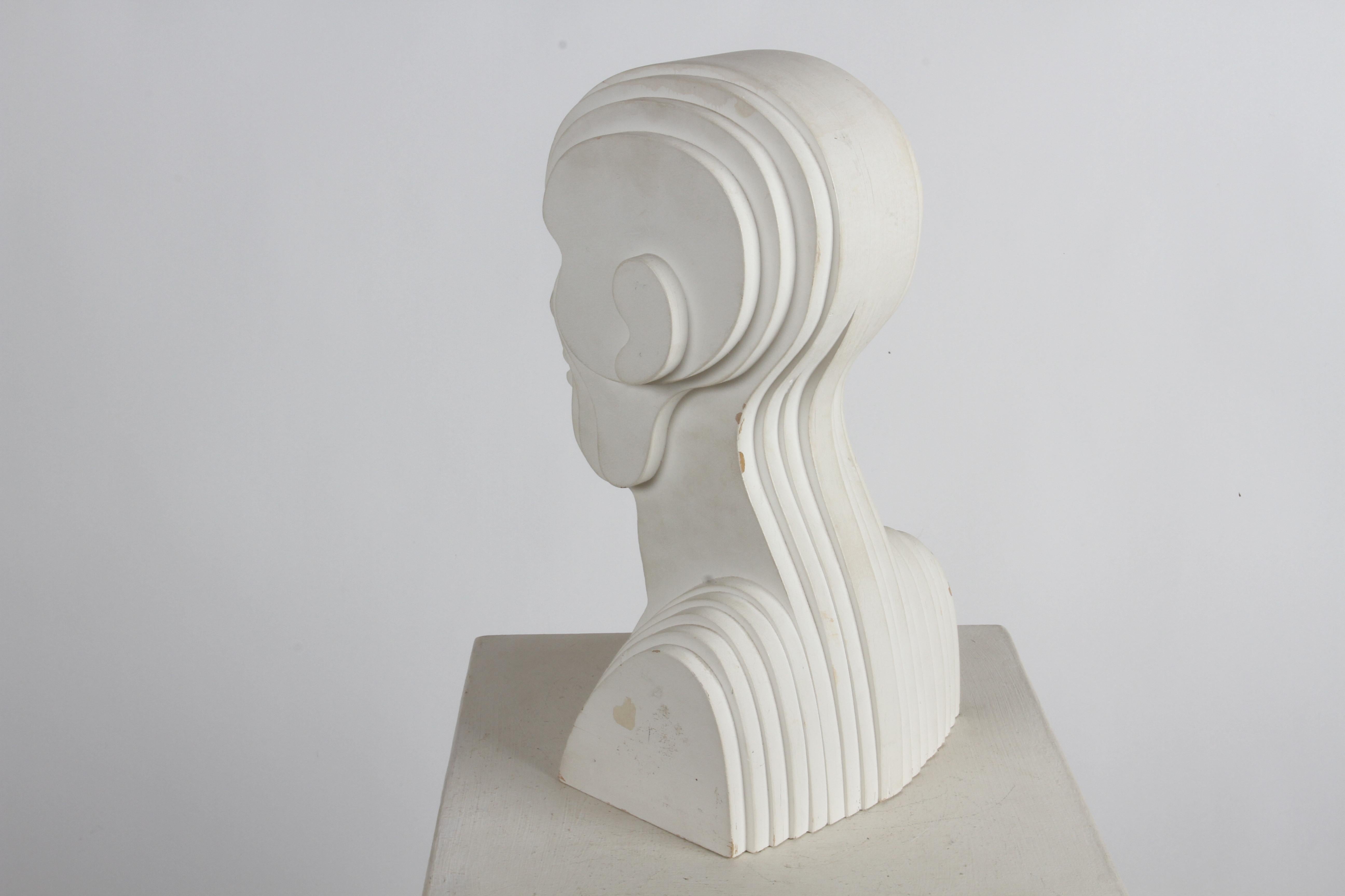 Mid-Century Modern OP-Art White Plywood Bust of Concentric Biomorphic Layers 4