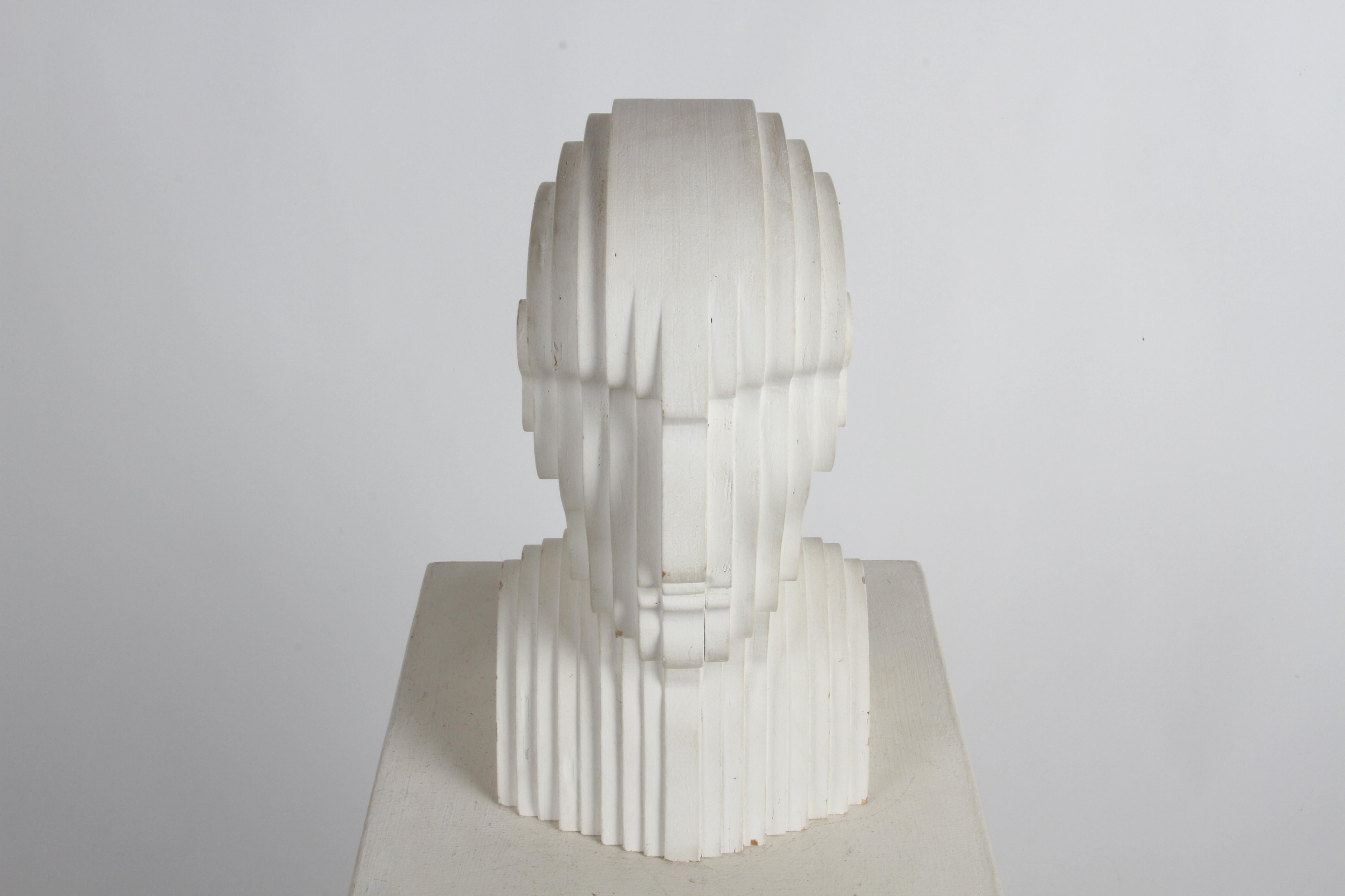 Mid-Century Modern OP-Art White Plywood Bust of Concentric Biomorphic Layers 10