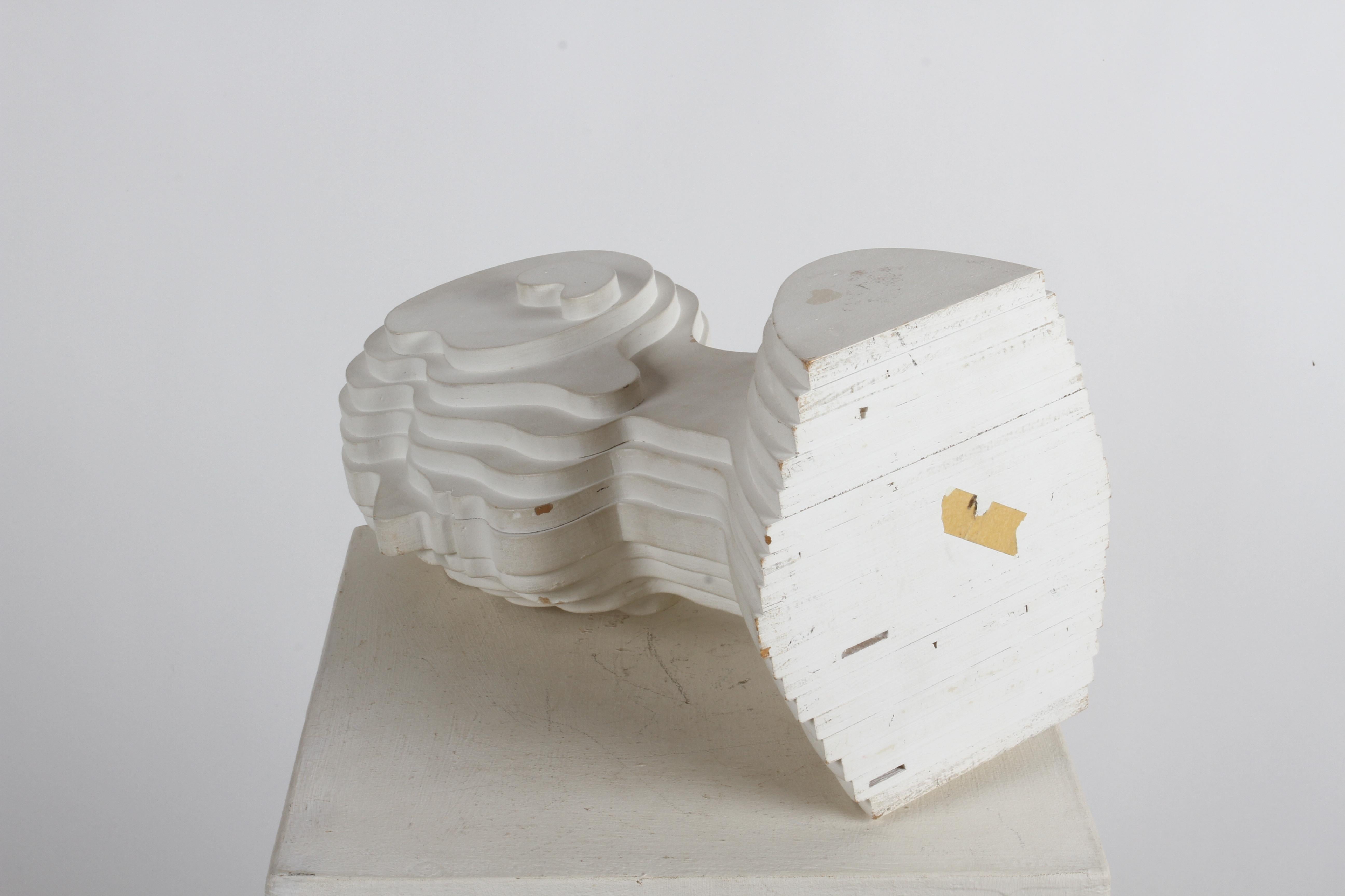 Mid-Century Modern OP-Art White Plywood Bust of Concentric Biomorphic Layers 12