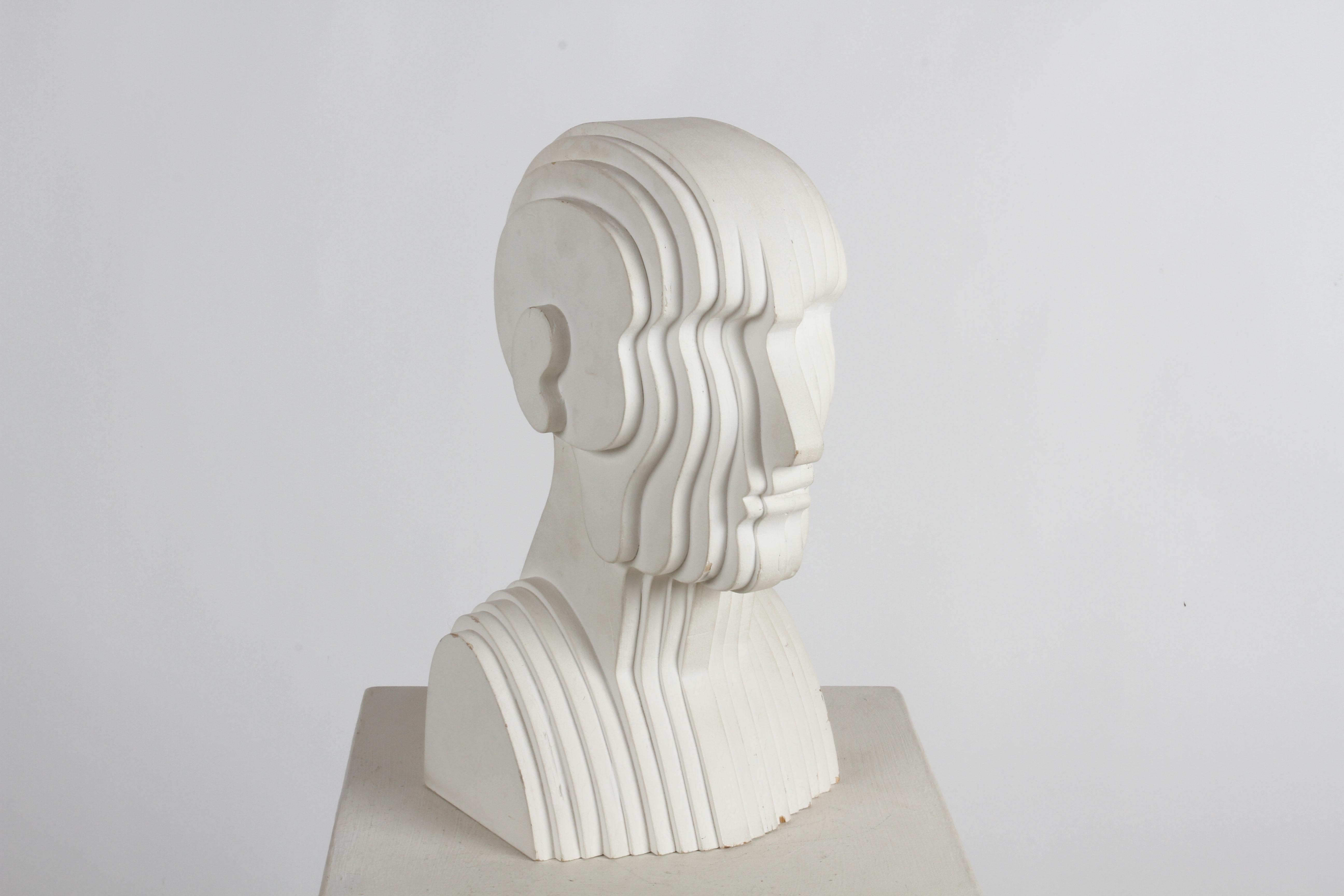 American Mid-Century Modern OP-Art White Plywood Bust of Concentric Biomorphic Layers