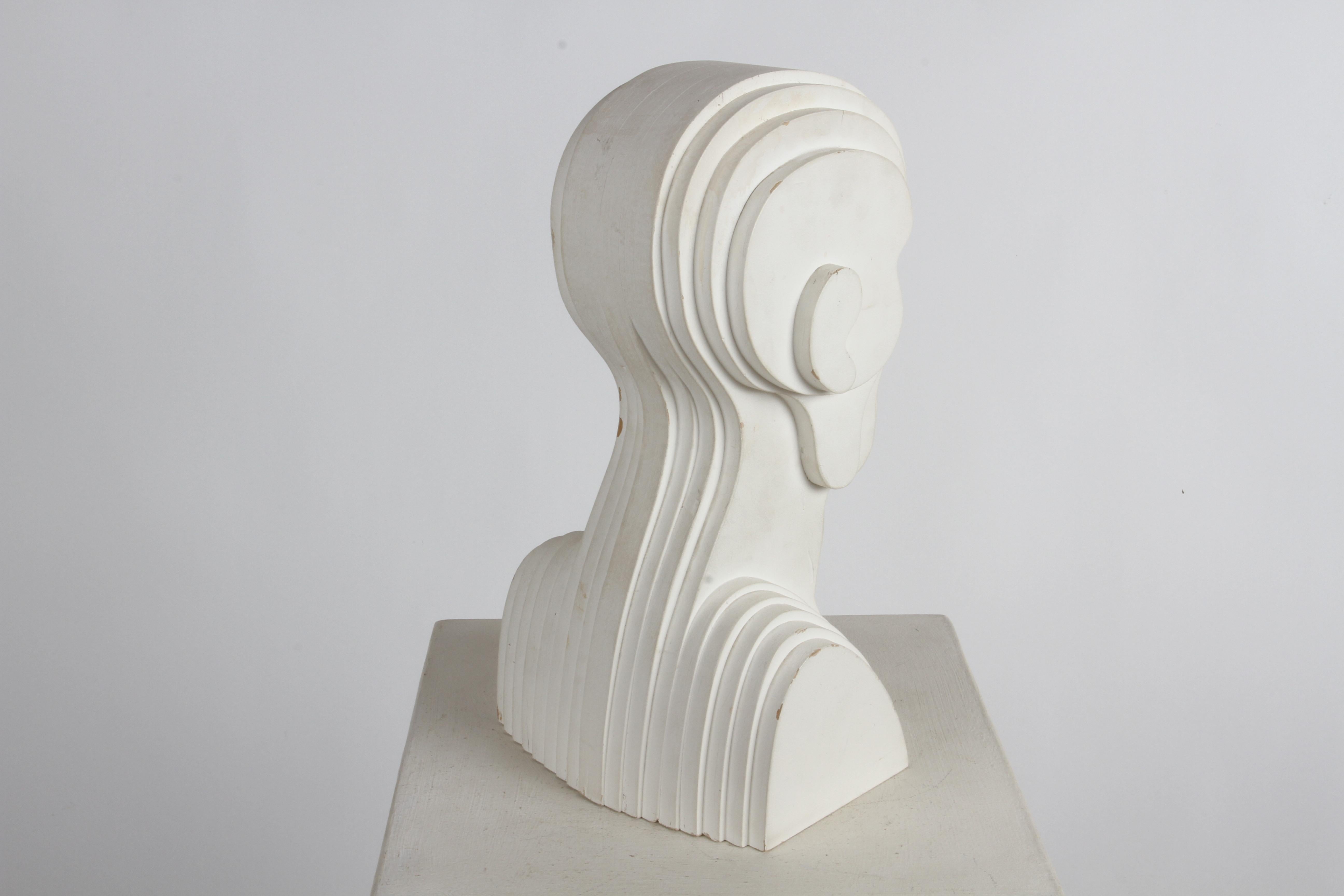 Mid-Century Modern OP-Art White Plywood Bust of Concentric Biomorphic Layers 2