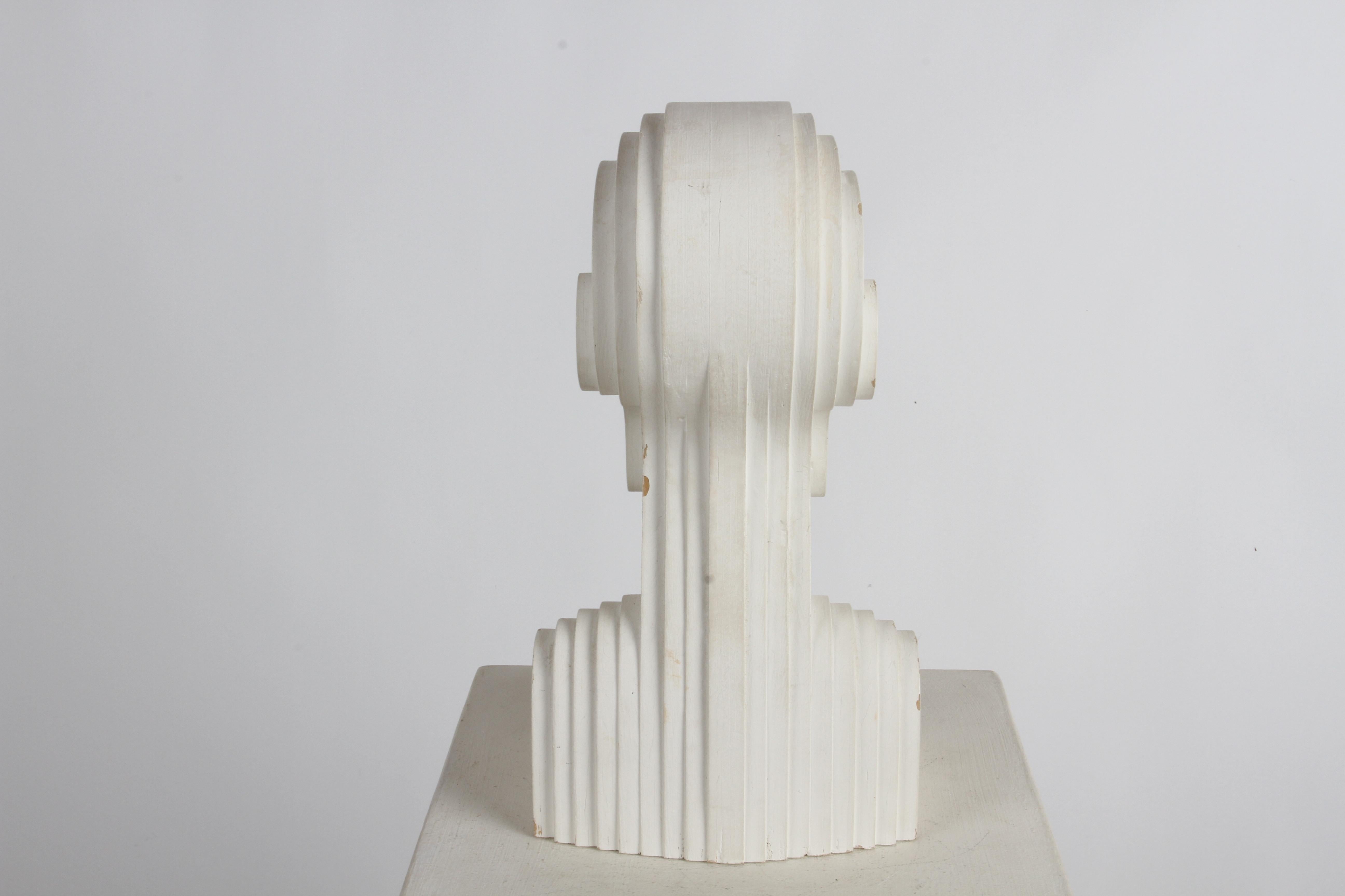 Mid-Century Modern OP-Art White Plywood Bust of Concentric Biomorphic Layers 3