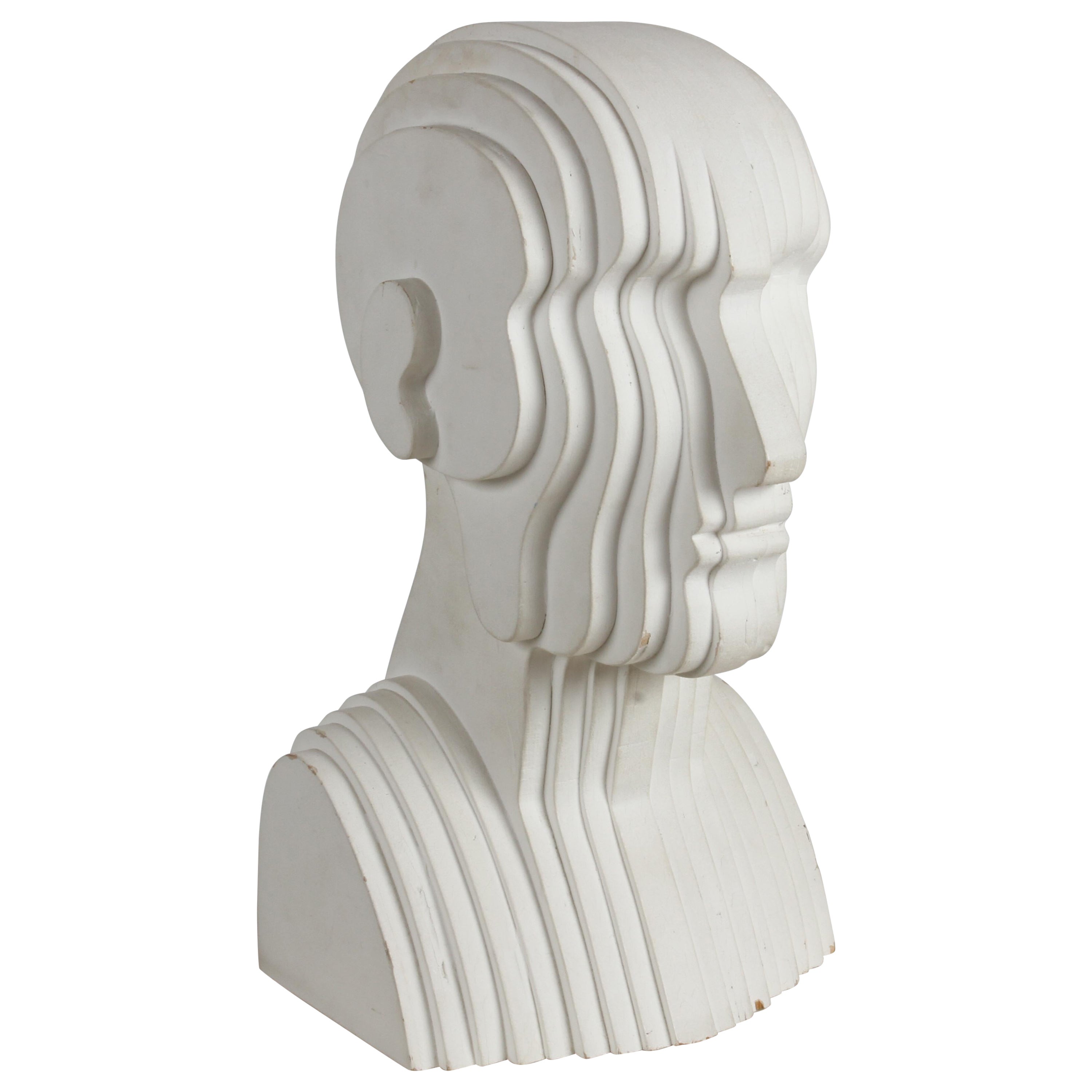 Mid-Century Modern OP-Art White Plywood Bust of Concentric Biomorphic Layers
