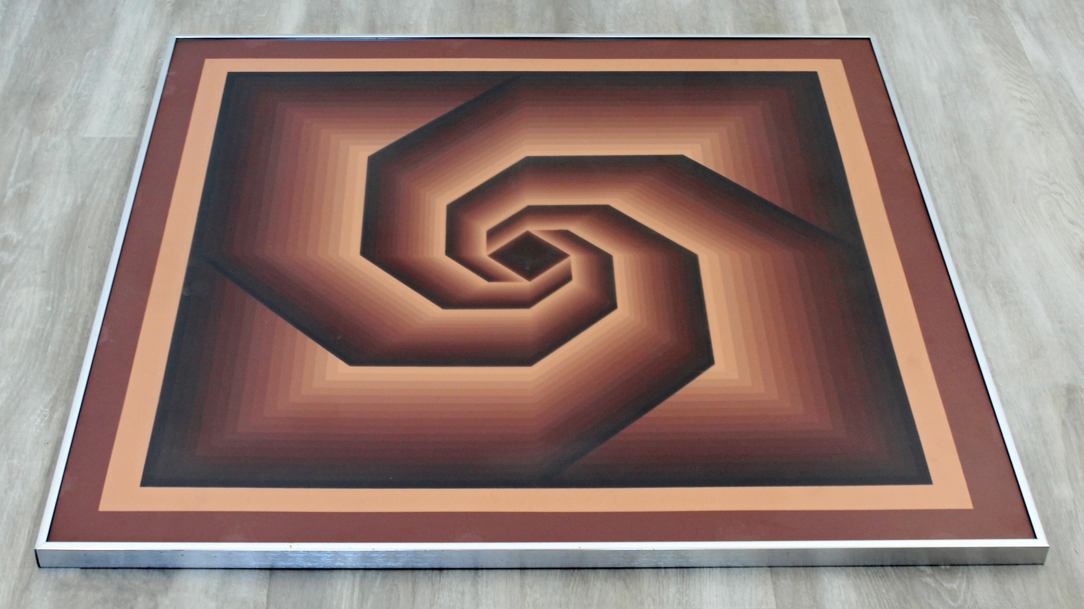 For your consideration is a groovy, framed offset lithograph of a spiraling, Jurgen Peters piece, circa 1970s. In excellent condition. The dimensions of the frame are 30