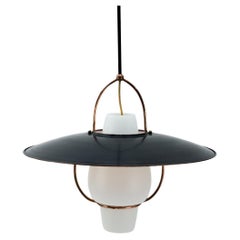 Mid-Century Modern Opal Glass Lamp with Copper Shade and Copper Fixture, 1950s