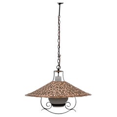 Mid-Century Modern Opal Glass Lamp with Hammered Copper Shade, 1950s