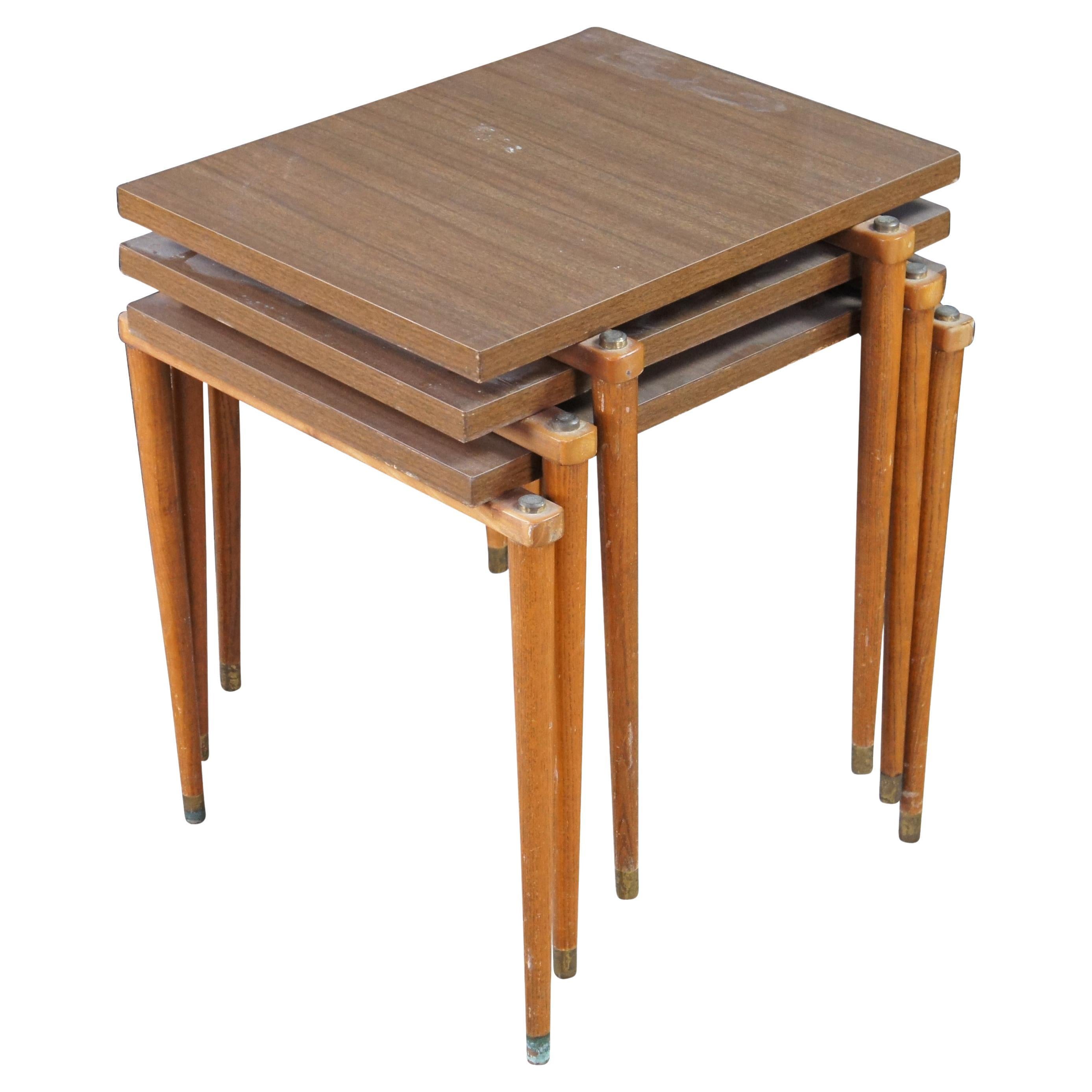 Mid Century Modern Opal Mobel Teak Laminate Stacking Nesting Tables For Sale