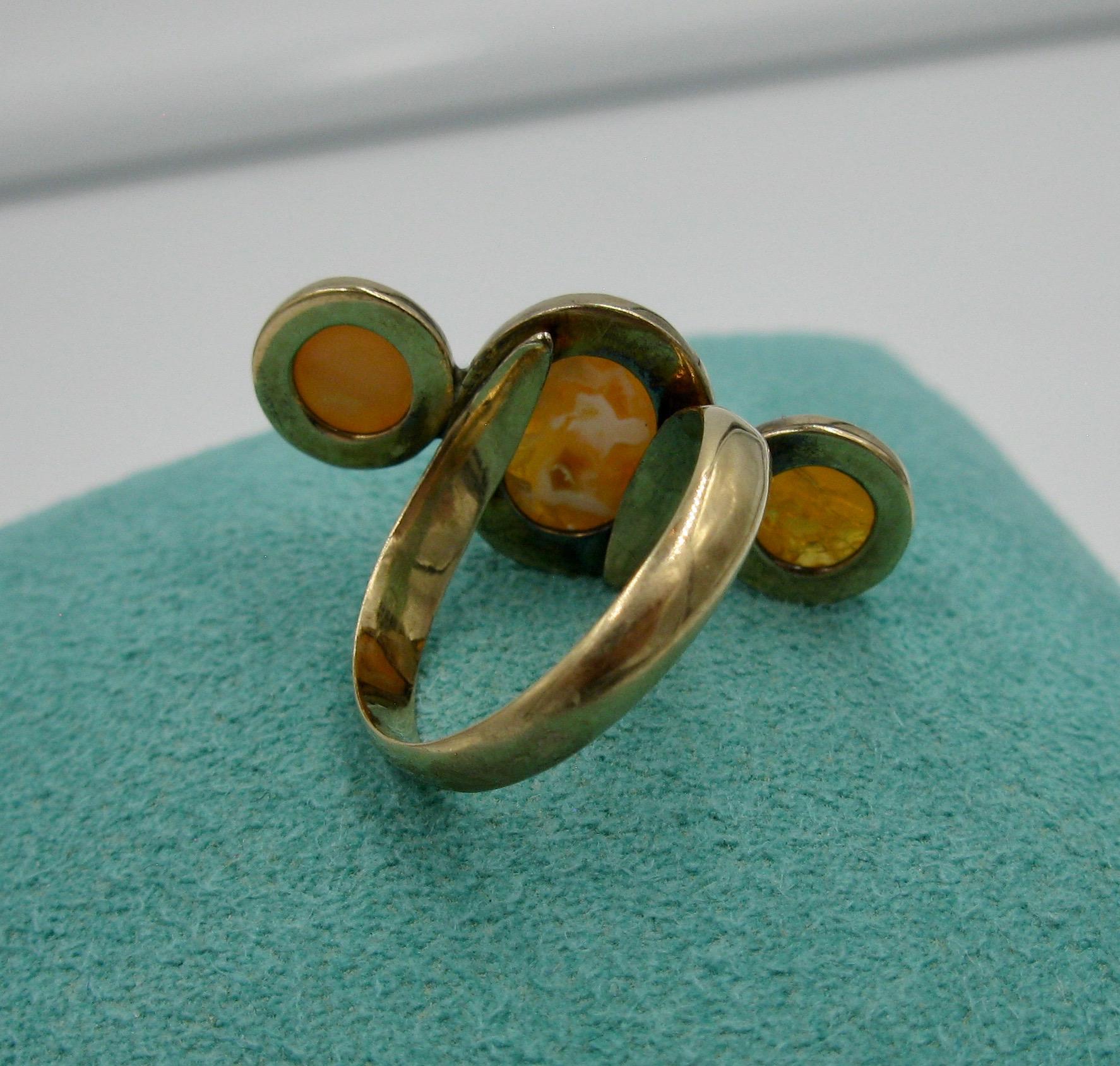 Mid-Century Modern Opal Ring 14 Karat Gold Eames Era Retro 5