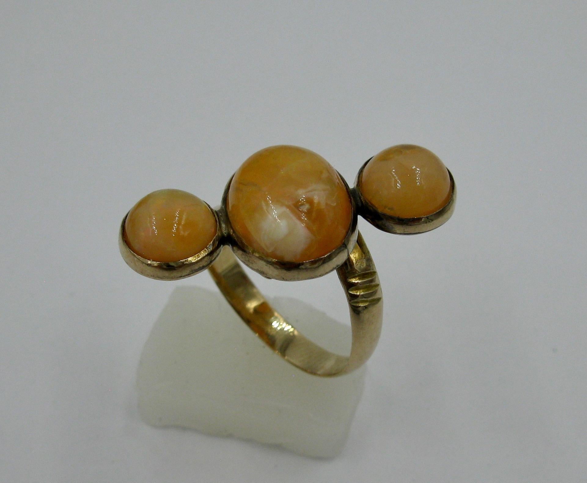 Oval Cut Mid-Century Modern Opal Ring 14 Karat Gold Eames Era Retro