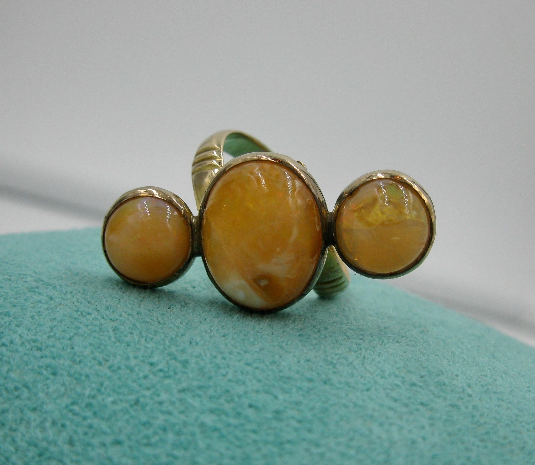 Women's Mid-Century Modern Opal Ring 14 Karat Gold Eames Era Retro