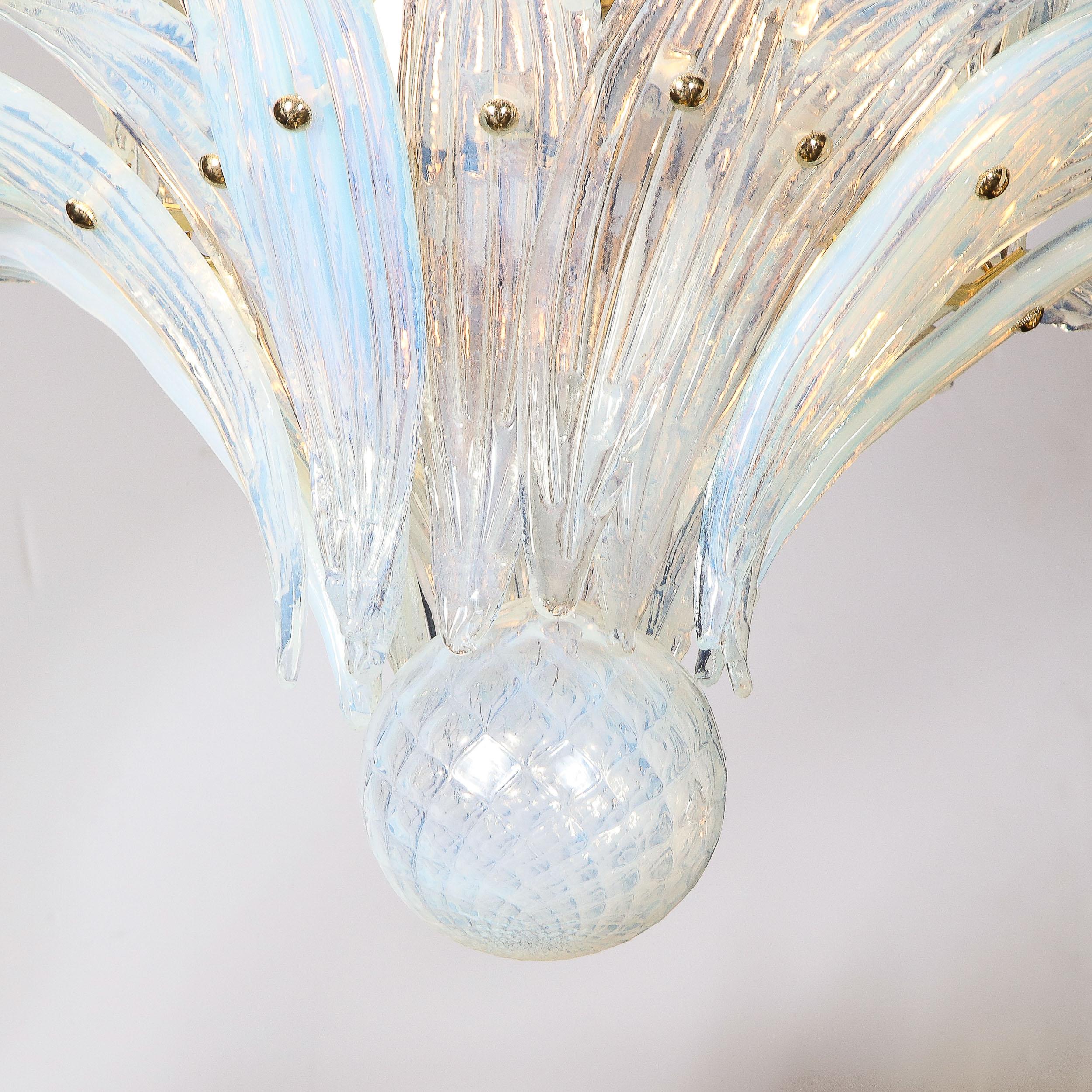 Mid Century Modern Opalescent Murano 2-Tier Palma Chandelier w/ Brass Fittings  For Sale 4