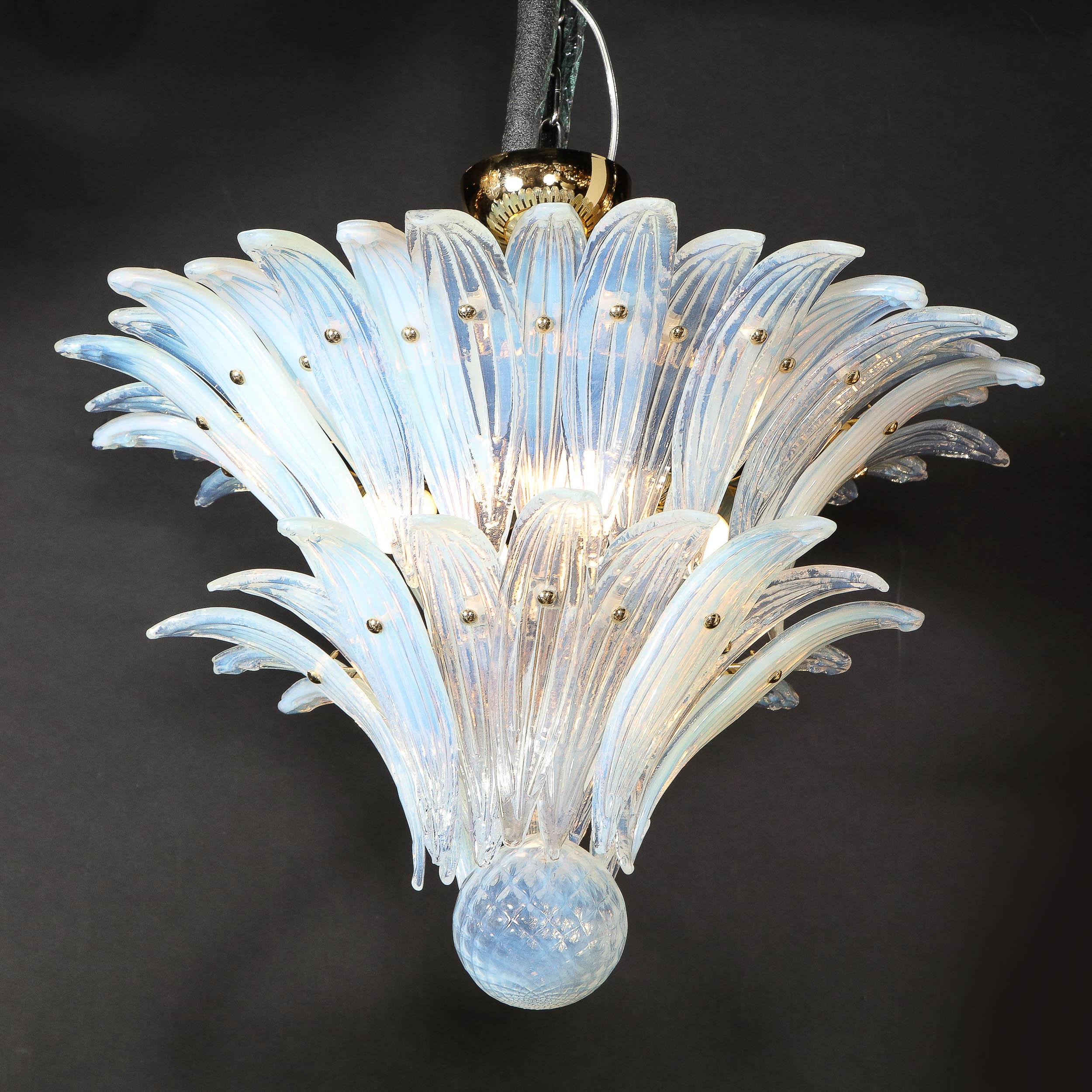 Mid Century Modern Opalescent Murano 2-Tier Palma Chandelier w/ Brass Fittings  For Sale 6