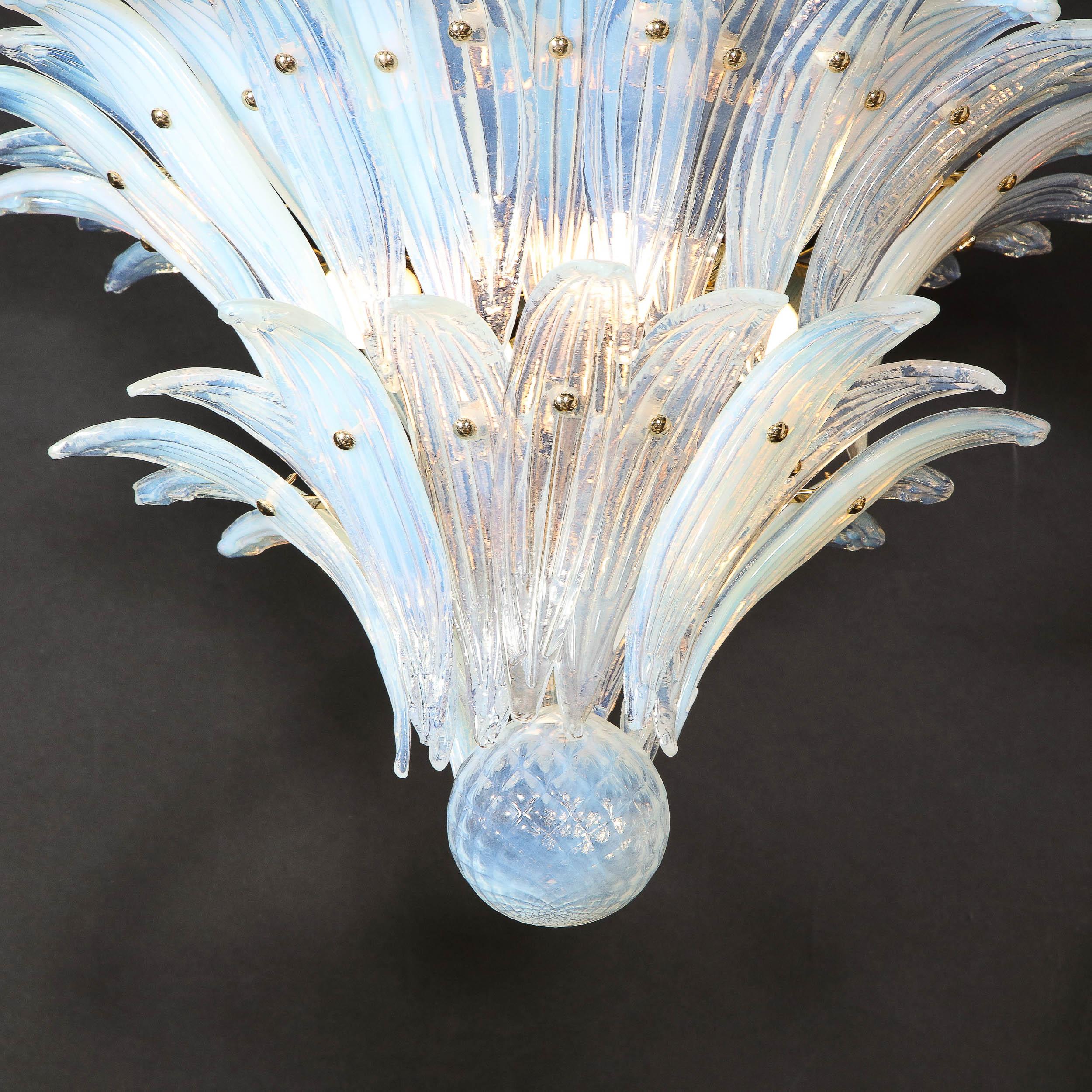 Mid Century Modern Opalescent Murano 2-Tier Palma Chandelier w/ Brass Fittings  For Sale 7