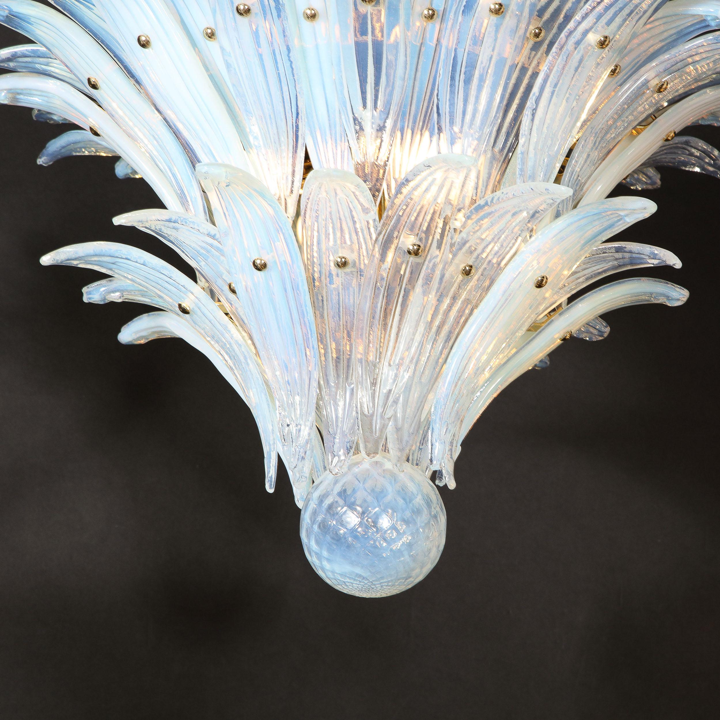 Mid Century Modern Opalescent Murano 2-Tier Palma Chandelier w/ Brass Fittings  For Sale 9