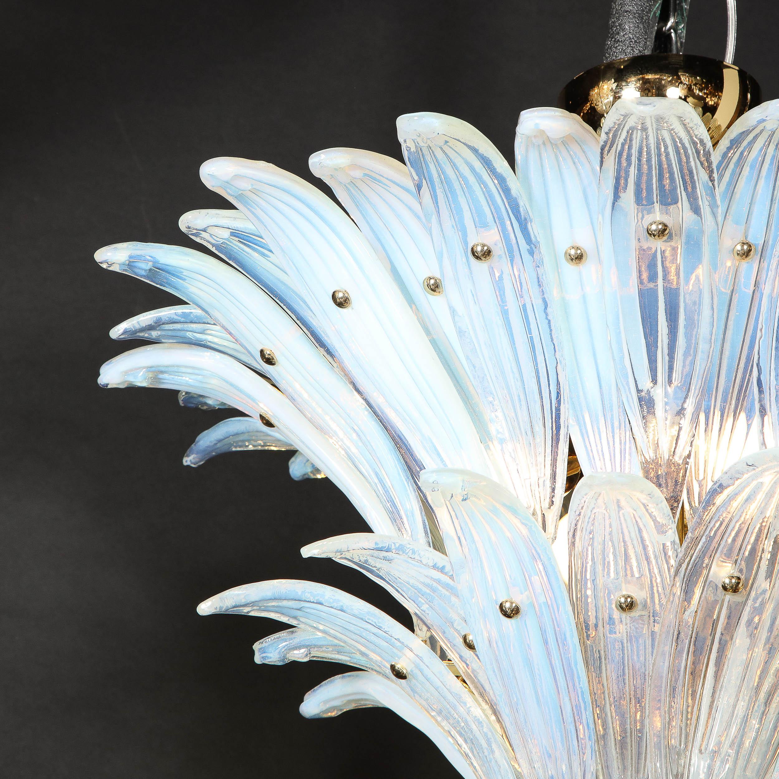 Mid Century Modern Opalescent Murano 2-Tier Palma Chandelier w/ Brass Fittings  For Sale 11
