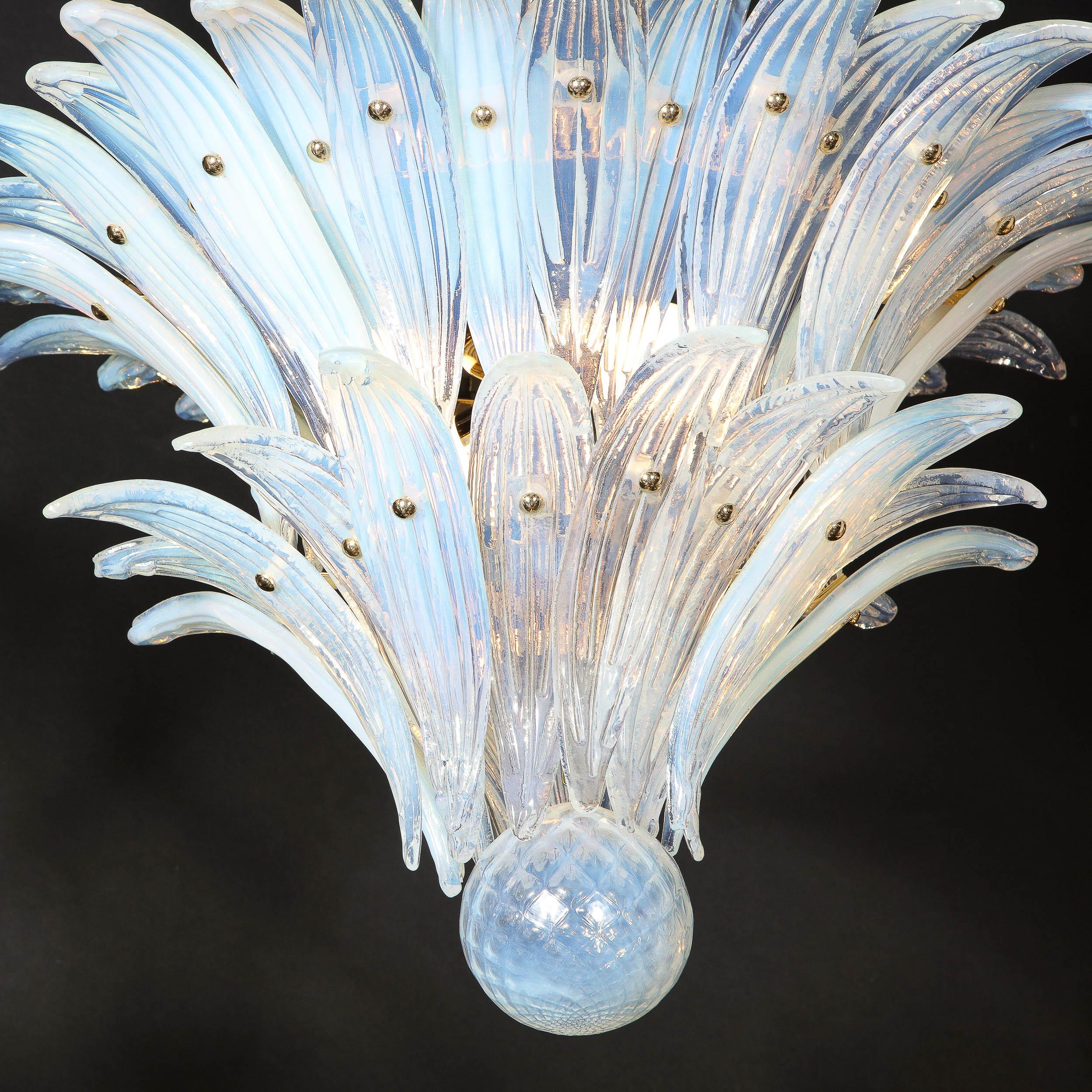 Mid Century Modern Opalescent Murano 2-Tier Palma Kronleuchter w / Messingbeschläge  im Angebot 12