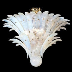 Mid Century Modern Opalescent Murano 2-Tier Palma Chandelier w/ Brass Fittings