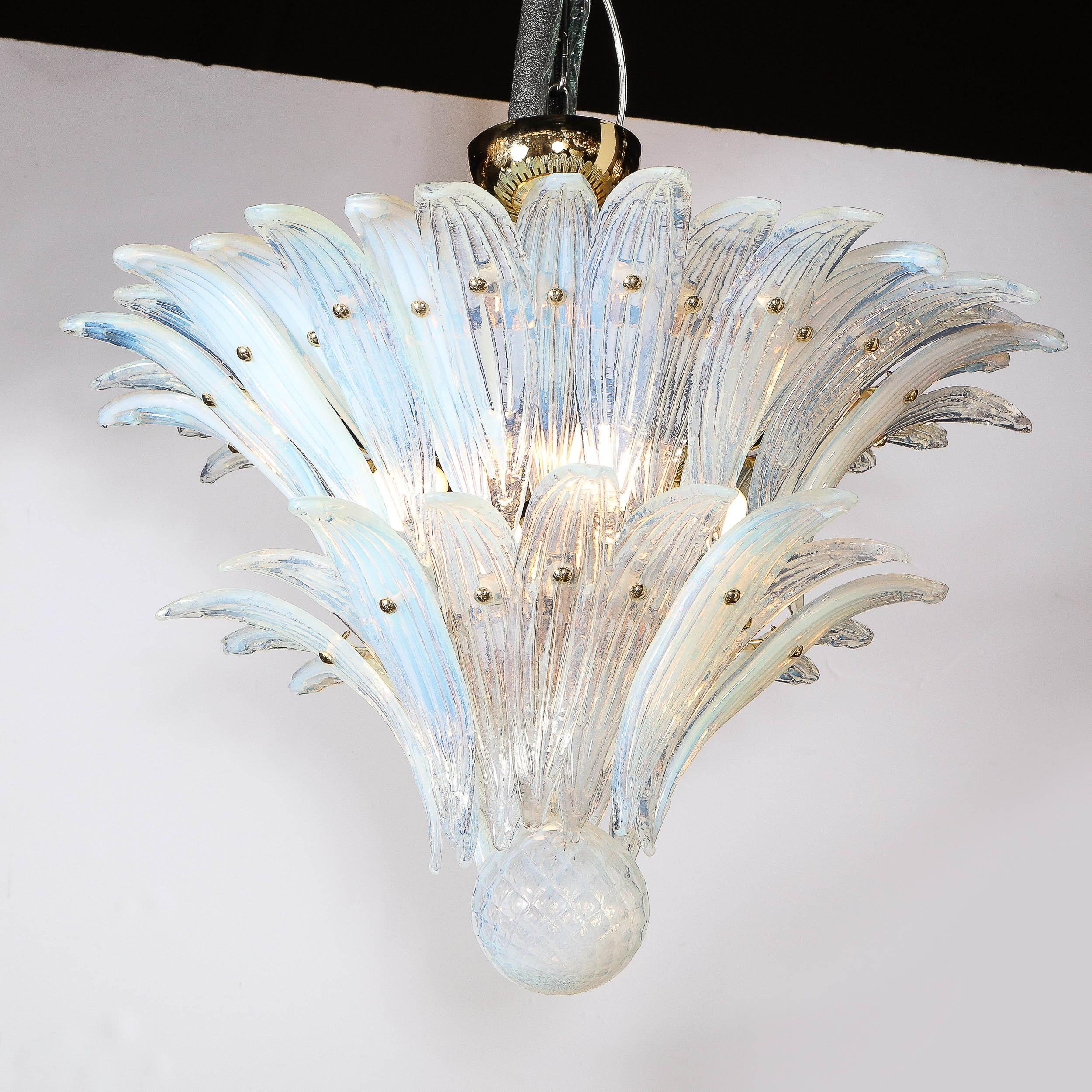 Mid Century Modern Opalescent Murano 2-Tier Palma Chandelier w/ Brass Fittings  In Excellent Condition For Sale In New York, NY