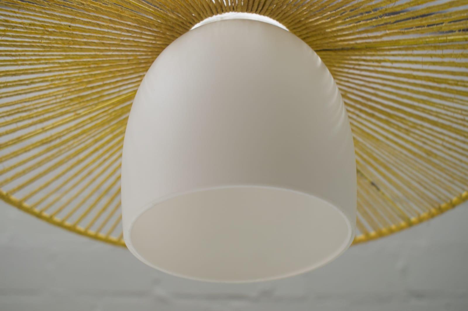 Mid-Century Modern Opaline Glass and Jute String Ceiling Lamp, 1950s In Good Condition In Nürnberg, Bayern