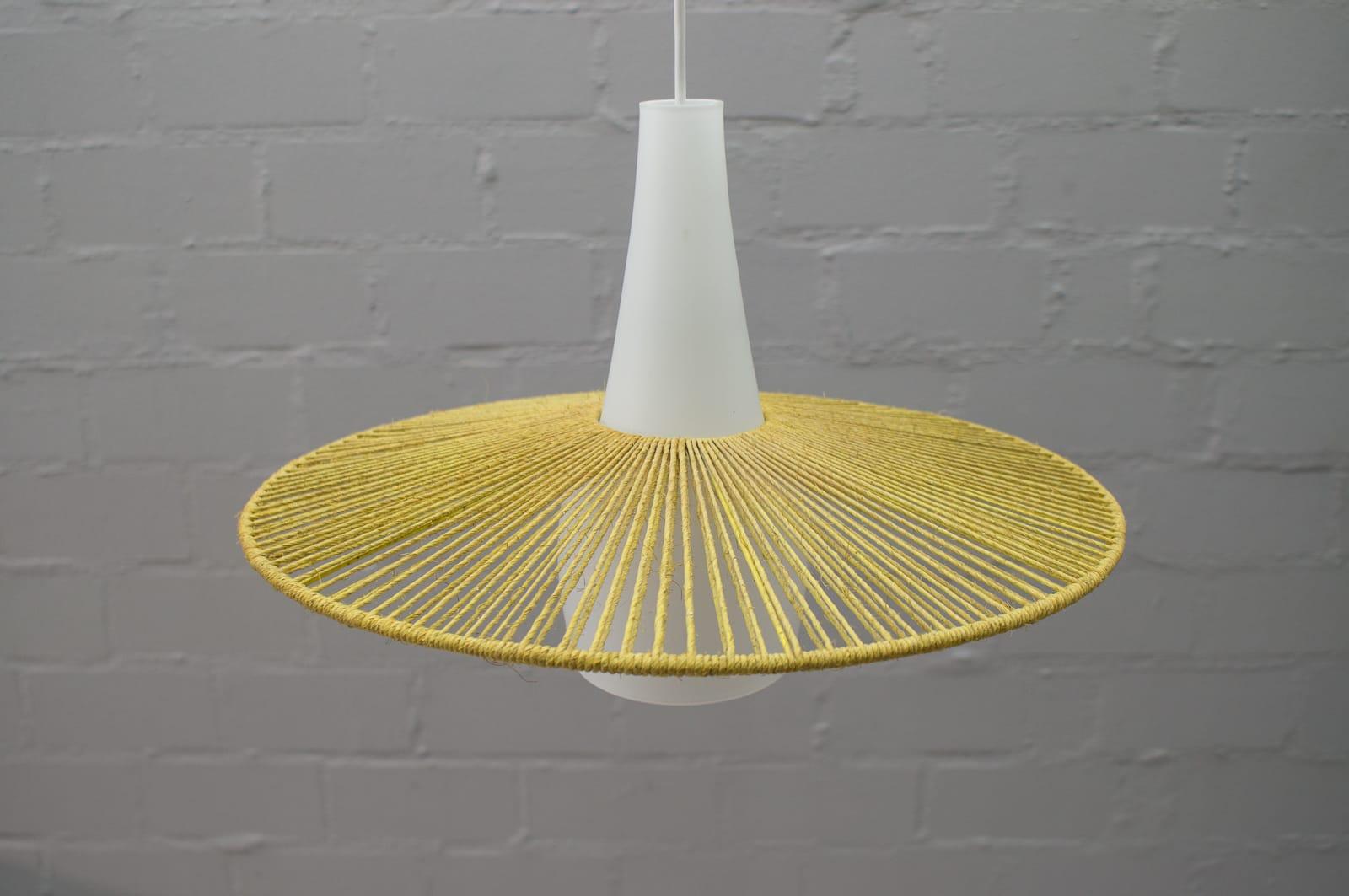 Mid-Century Modern Opaline Glass and Jute String Ceiling Lamp, 1950s 1