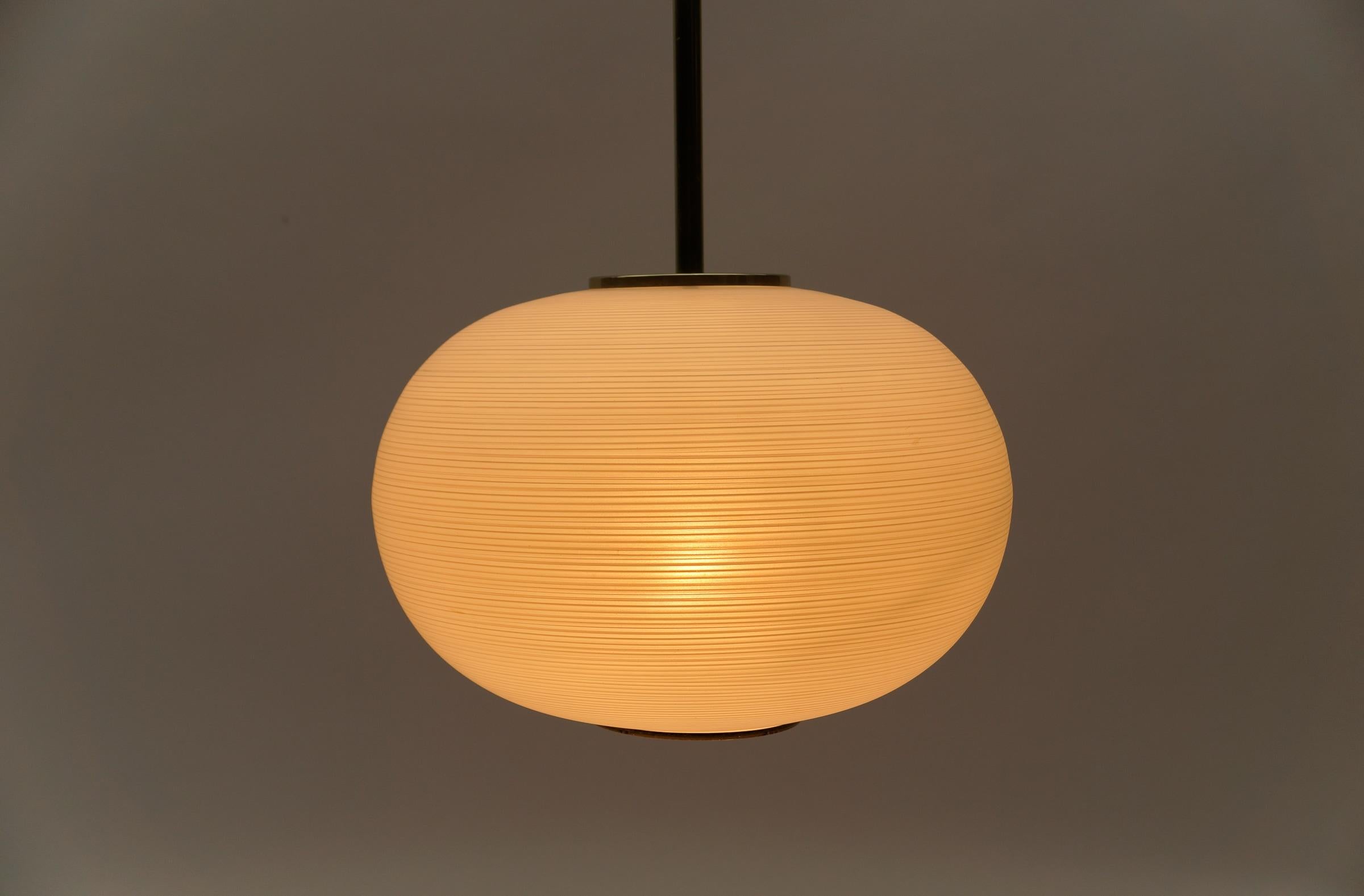 Metal Mid Century Modern Opaline Glass Ball Pendant Lamp by Doria, 1960s Germany For Sale