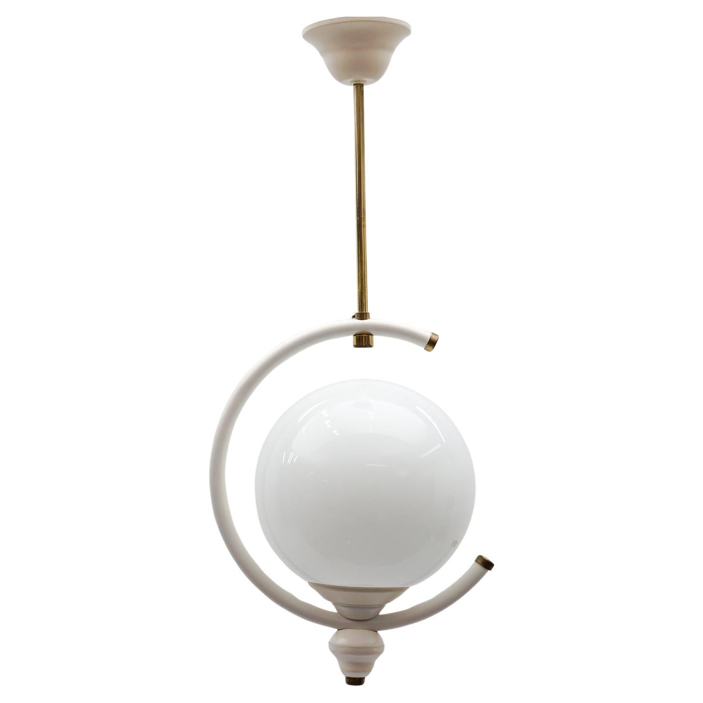 Plafonnier en verre opalin moderne du milieu du siècle, Italie des années 1960