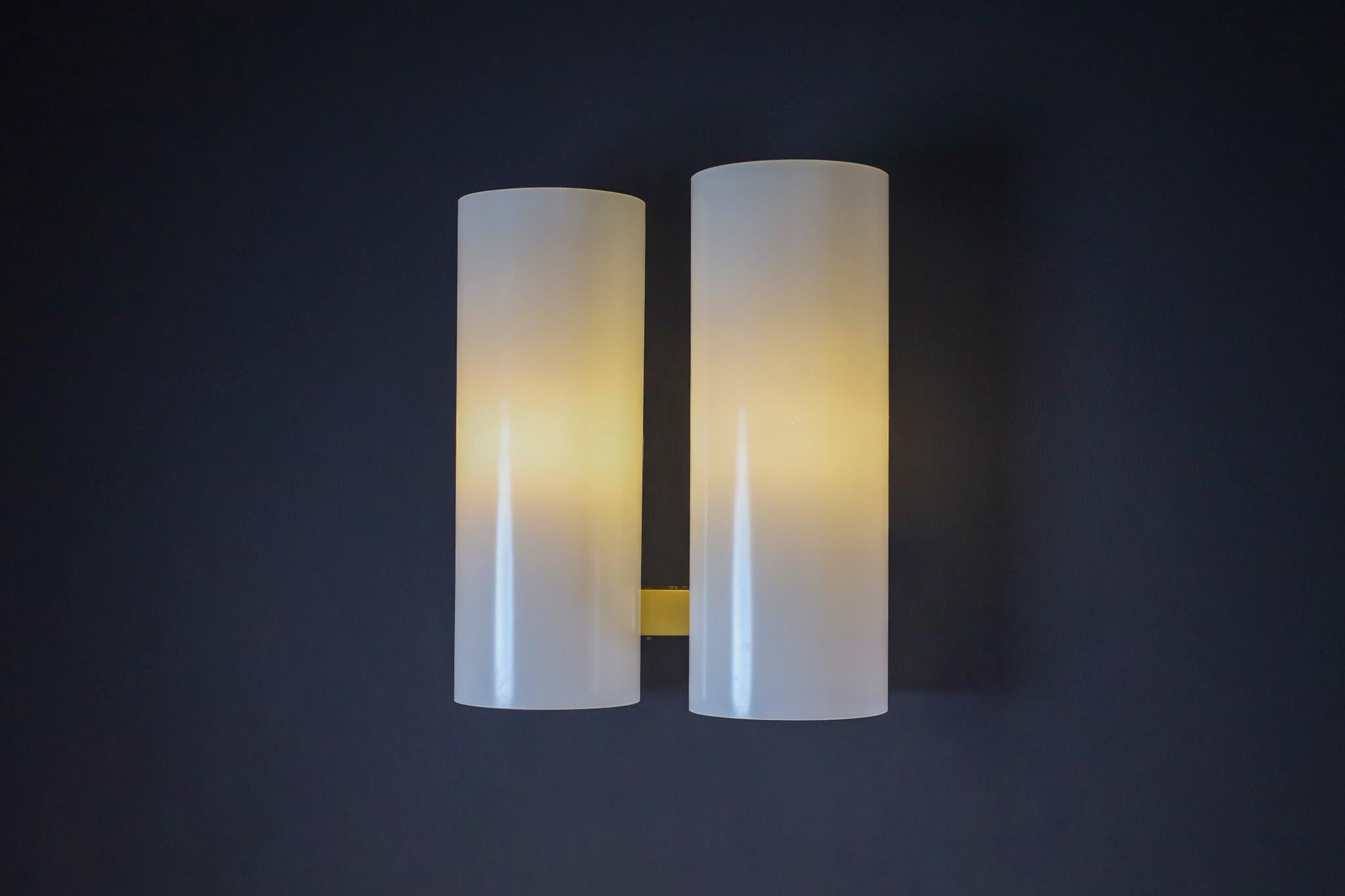 Brass Mid-Century Modern Opaline Glass Wall light by Doria Leuchten, Germany 1960s For Sale