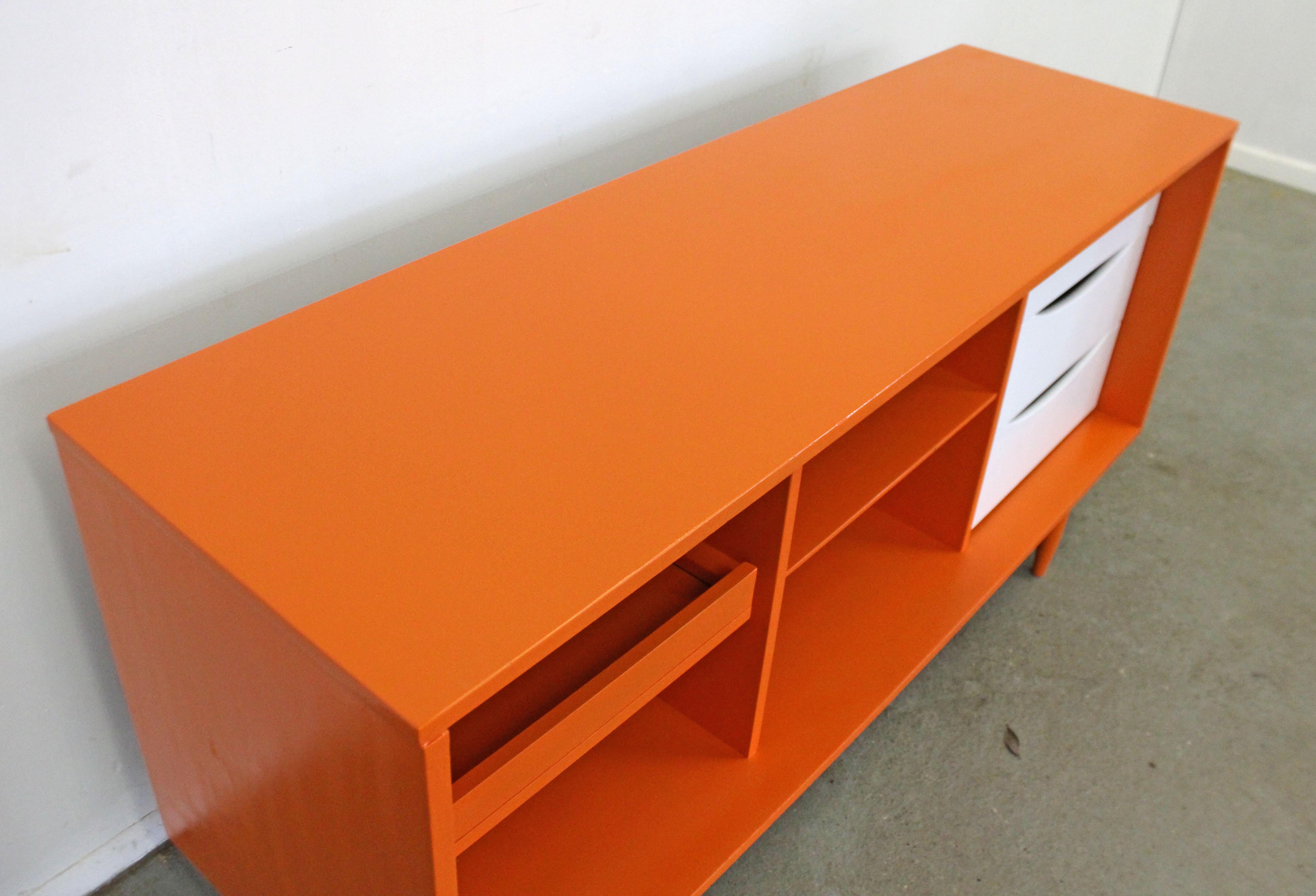 American Mid-Century Modern Open Face Atomic Orange Media Console Credenza